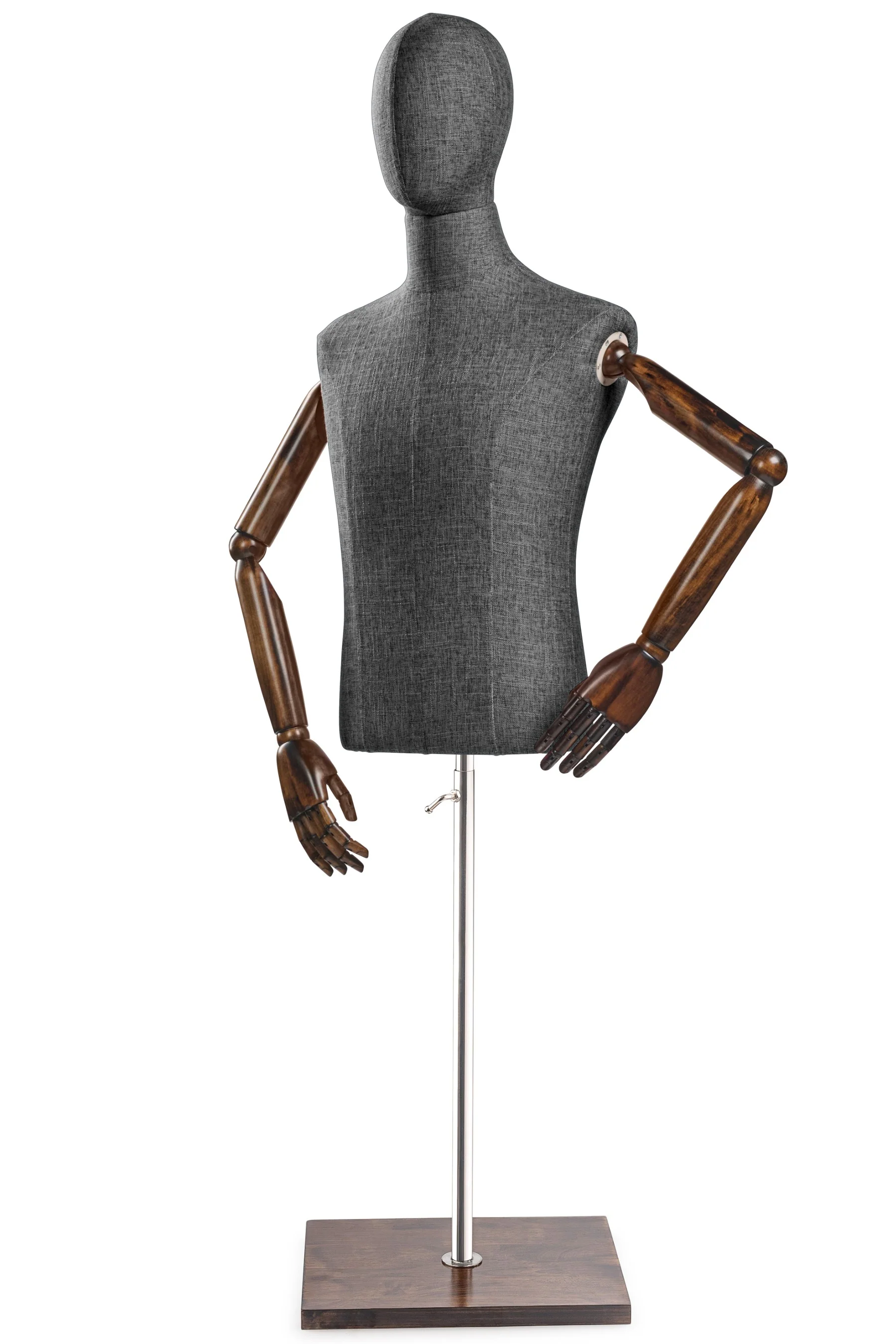 Male Display Dress Form on Wood Flat Base (Head & Arms Version) - Image 54