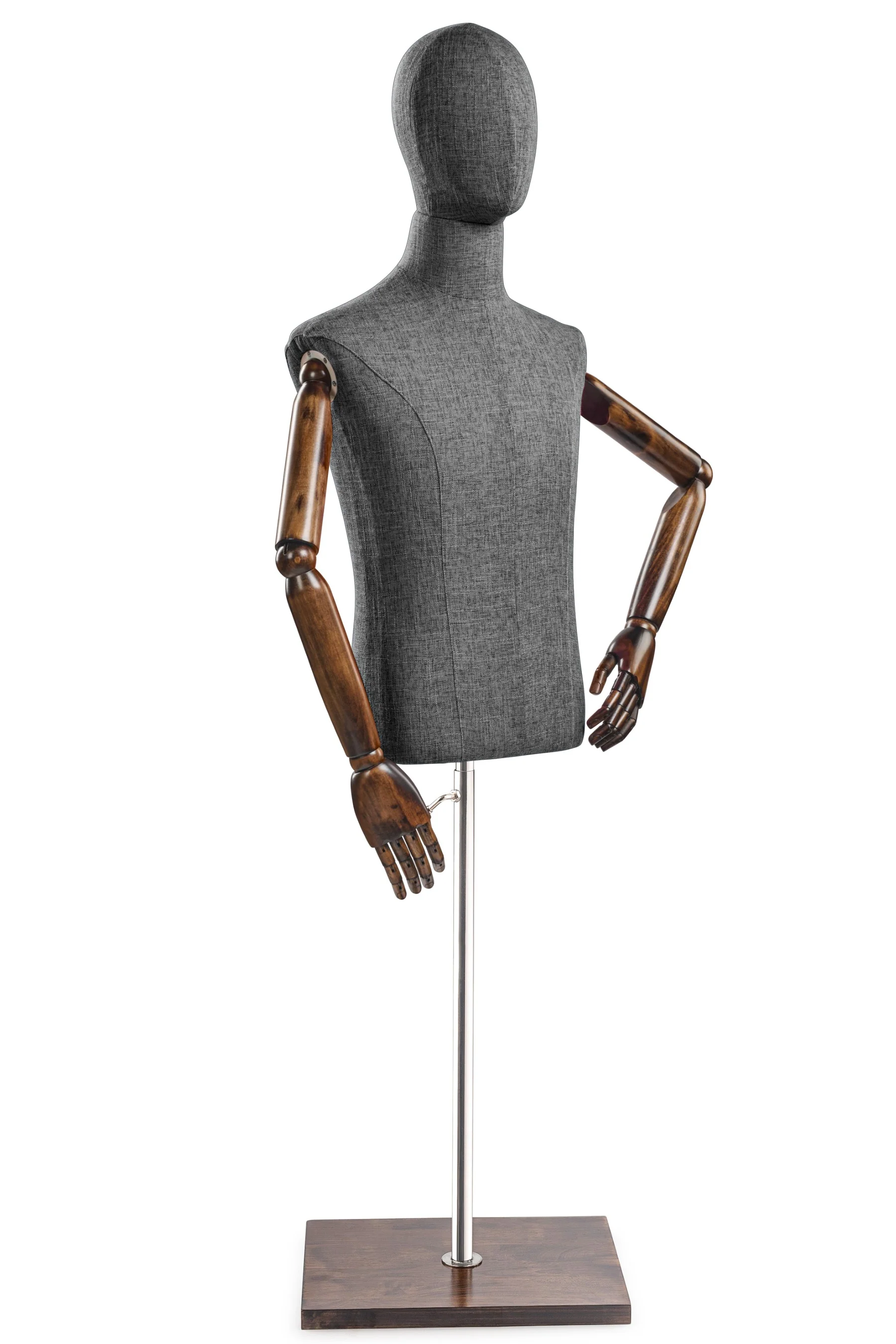 Male Display Dress Form on Wood Flat Base (Head & Arms Version) - Image 55