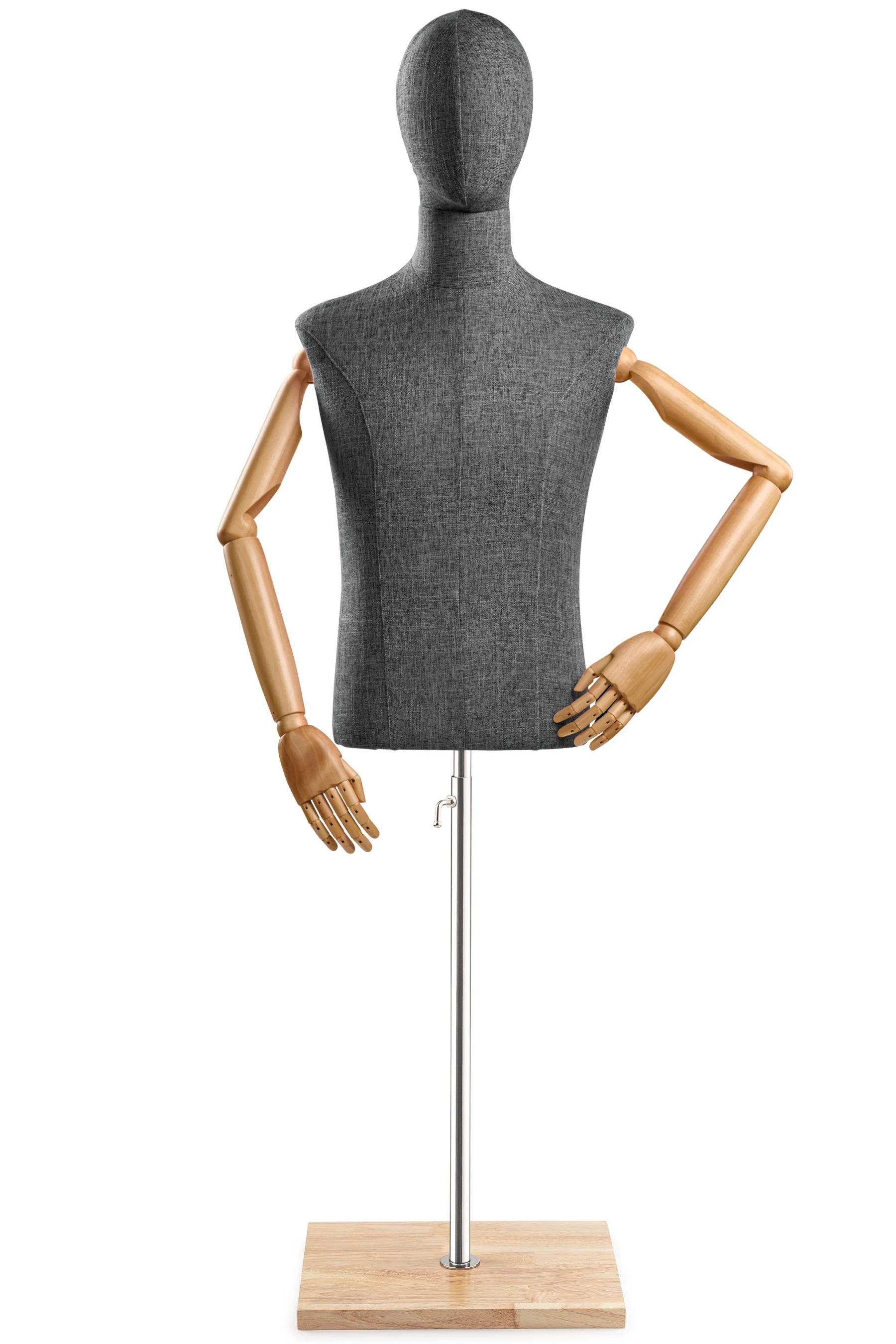 Male Display Dress Form on Wood Flat Base (Head & Arms Version) - Image 58