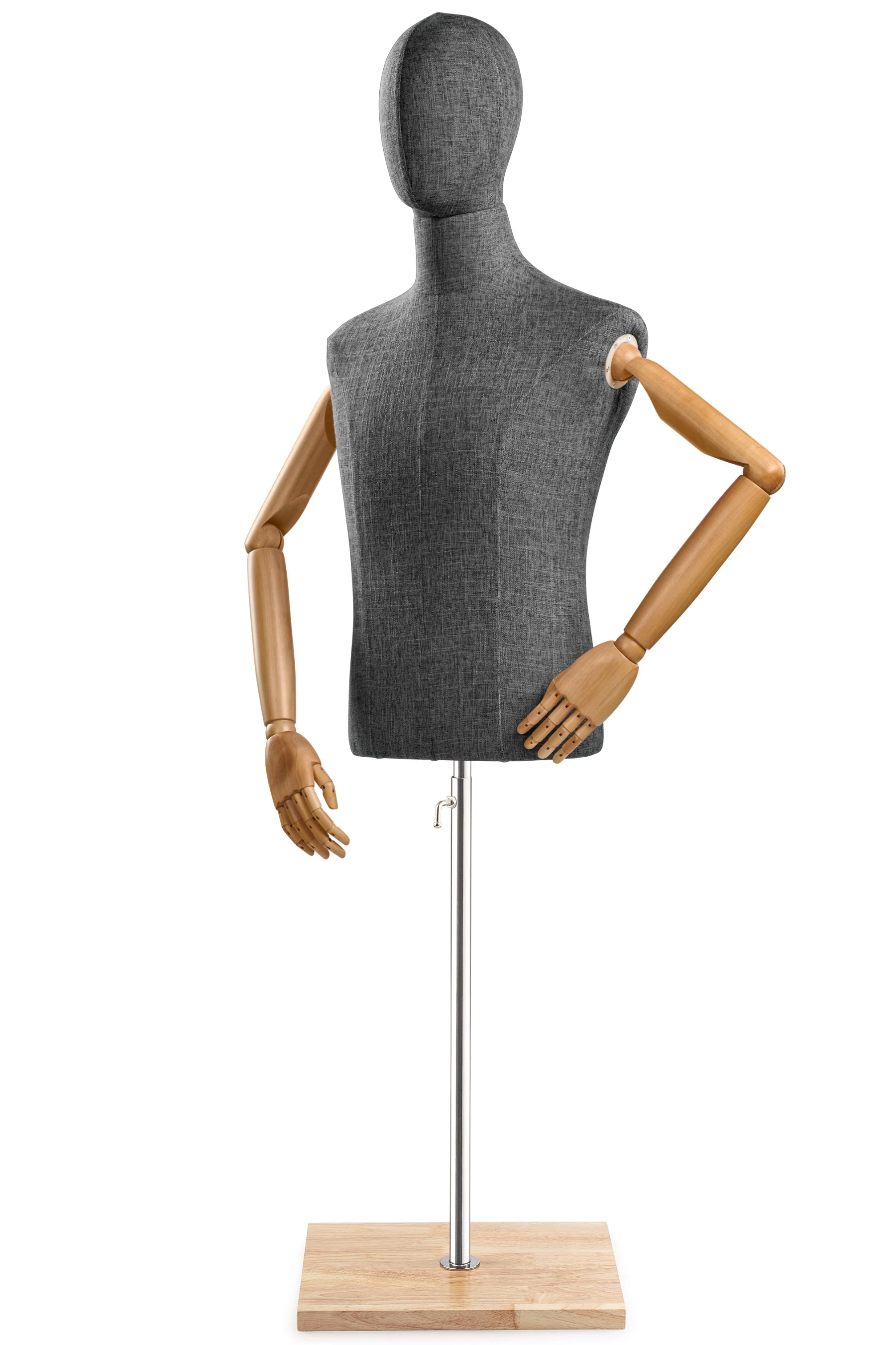 Male Display Dress Form on Wood Flat Base (Head & Arms Version) - Image 59