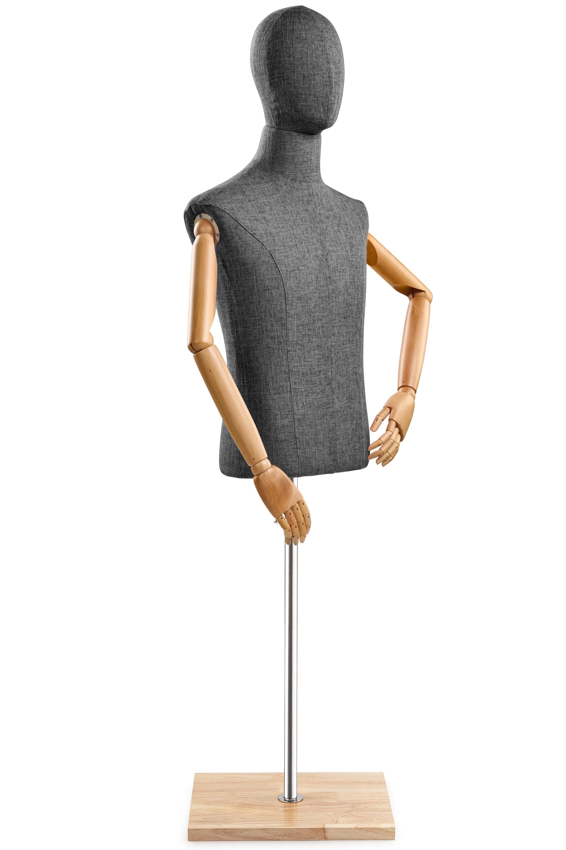 Male Display Dress Form on Wood Flat Base (Head & Arms Version) - Image 60