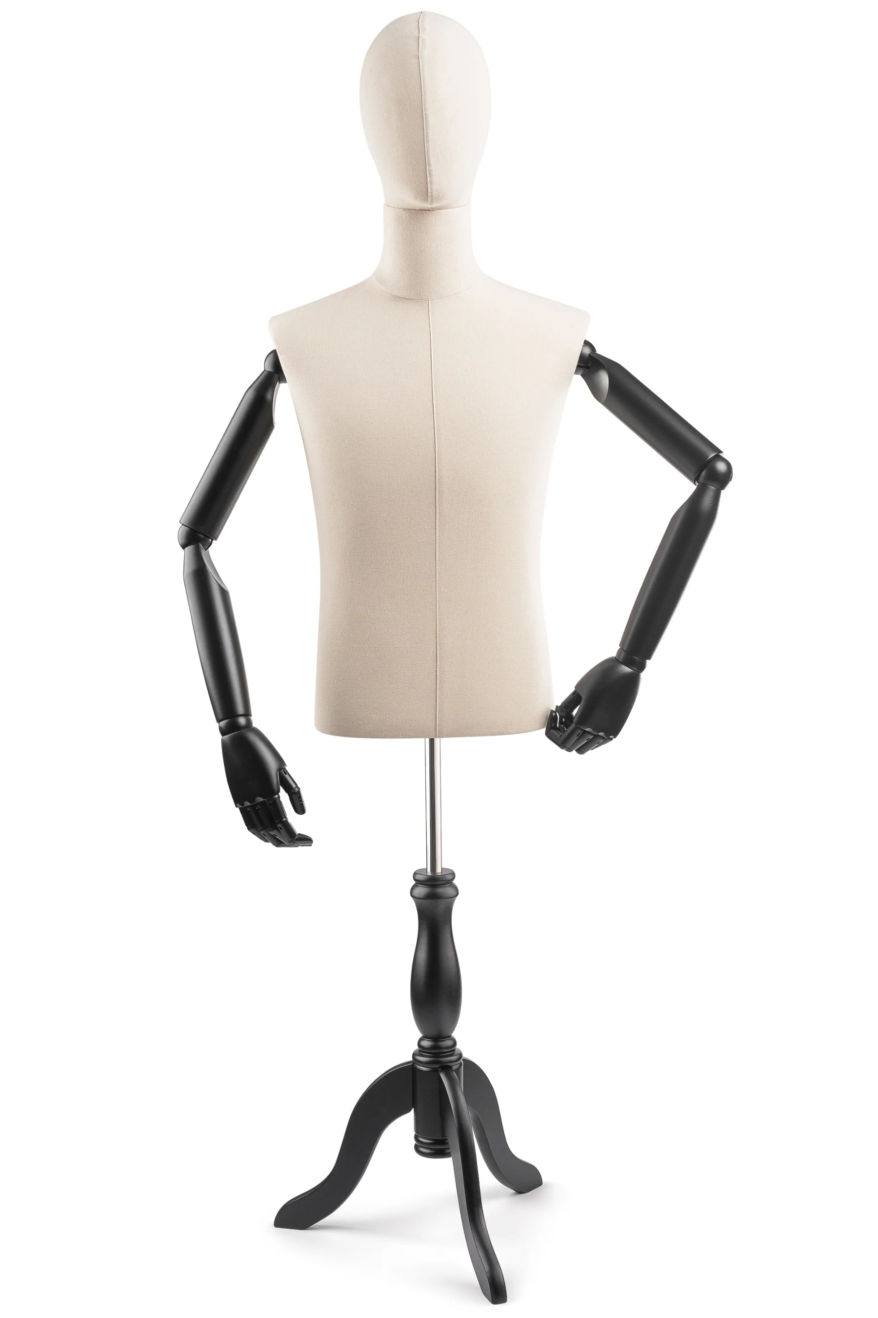 Male Display Dress Form on Wood Tripod Base (Head & Arms Version) - Image 12