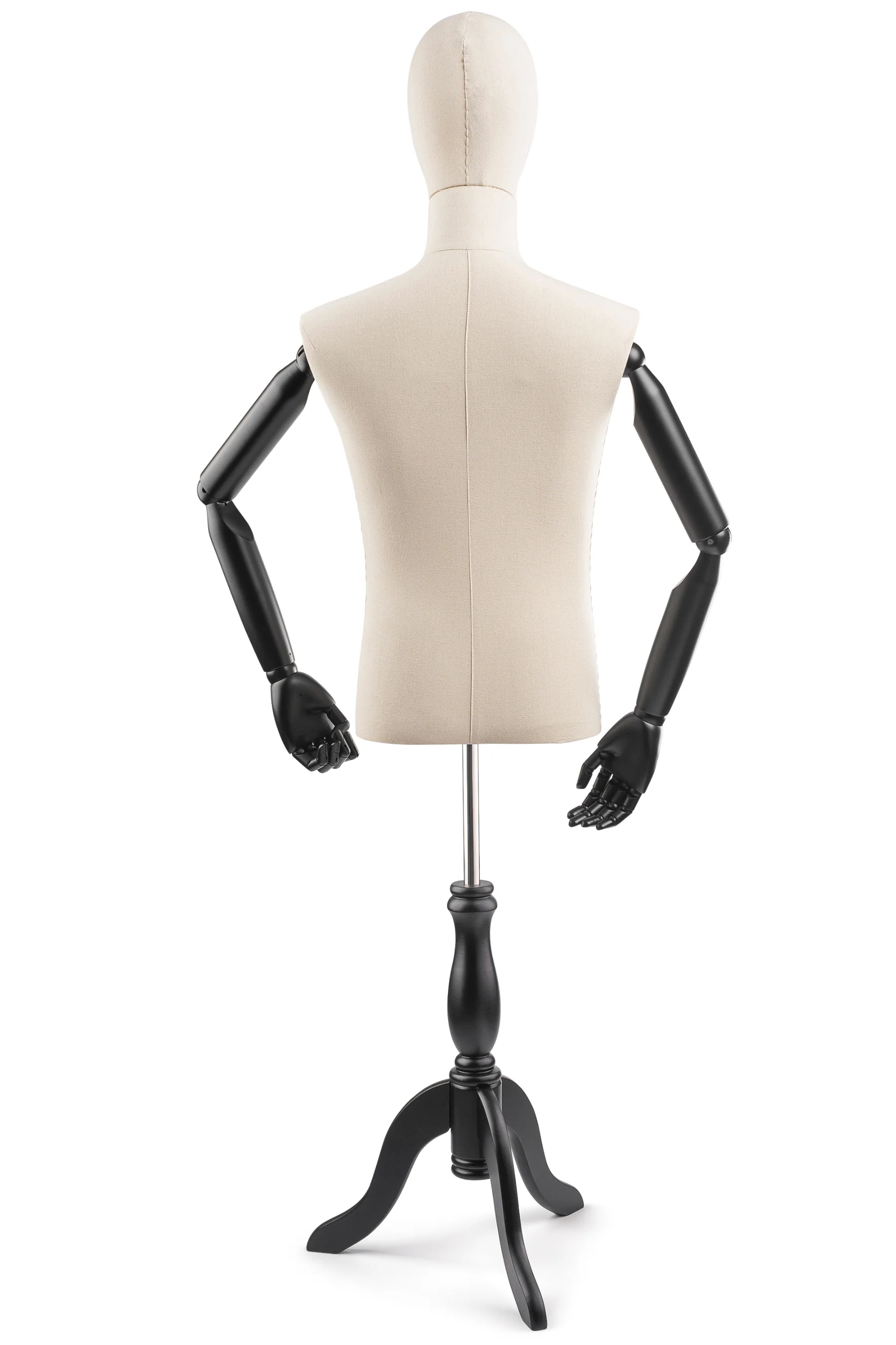 Male Display Dress Form on Wood Tripod Base (Head & Arms Version) - Image 14