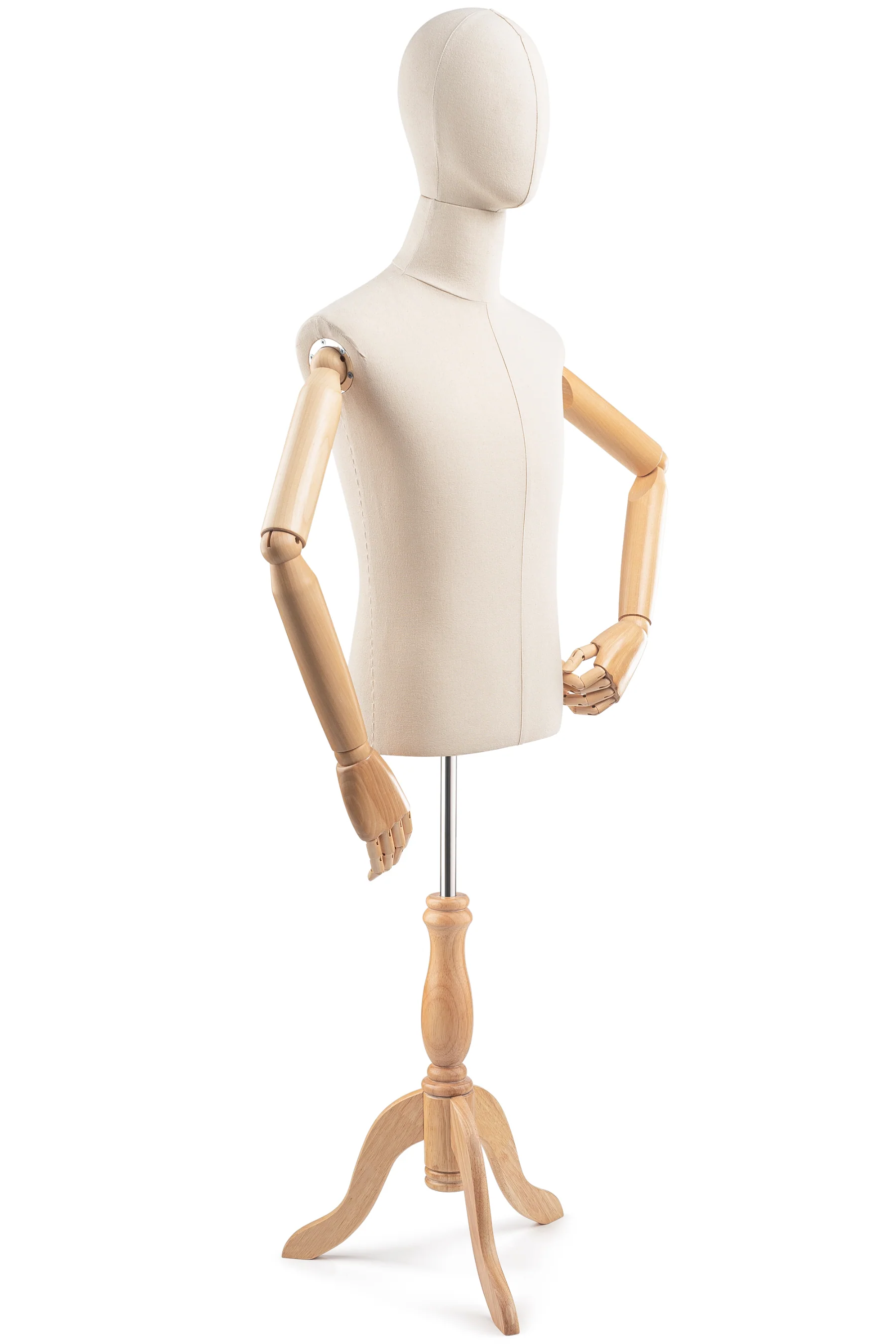 Male Display Dress Form on Wood Tripod Base (Head & Arms Version) - Image 2