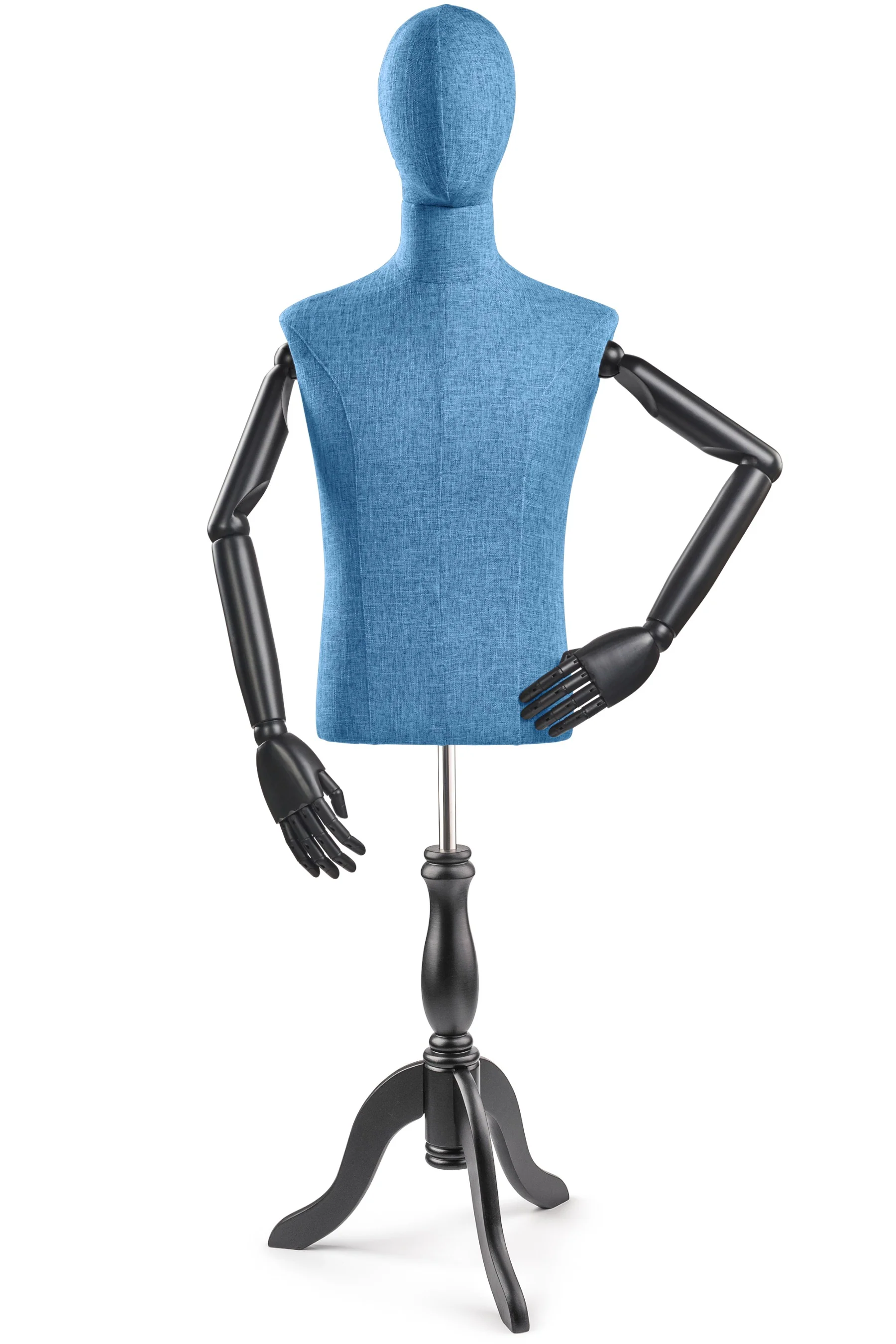 Male Display Dress Form on Wood Tripod Base (Head & Arms Version) - Image 27