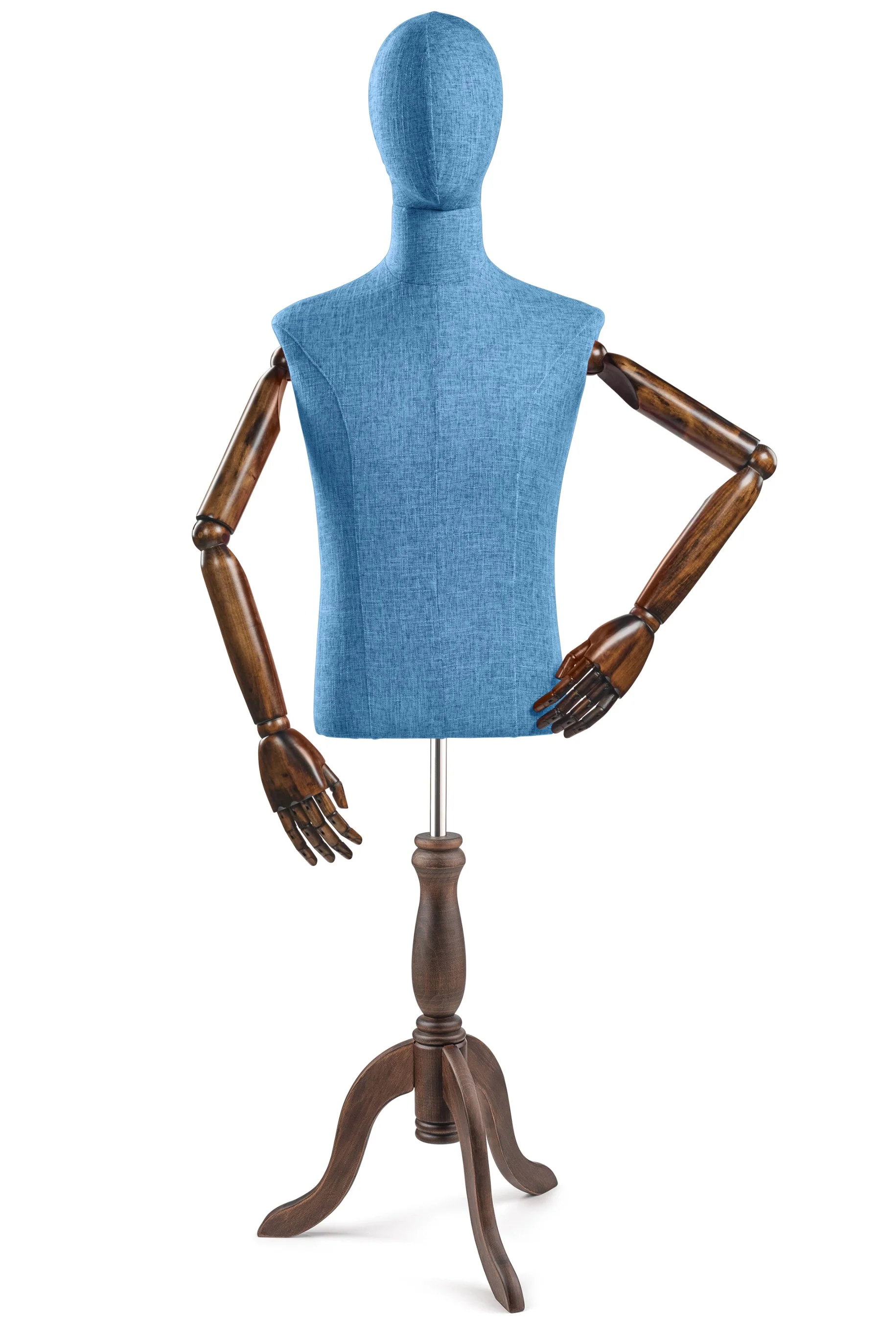 Male Display Dress Form on Wood Tripod Base (Head & Arms Version) - Image 28