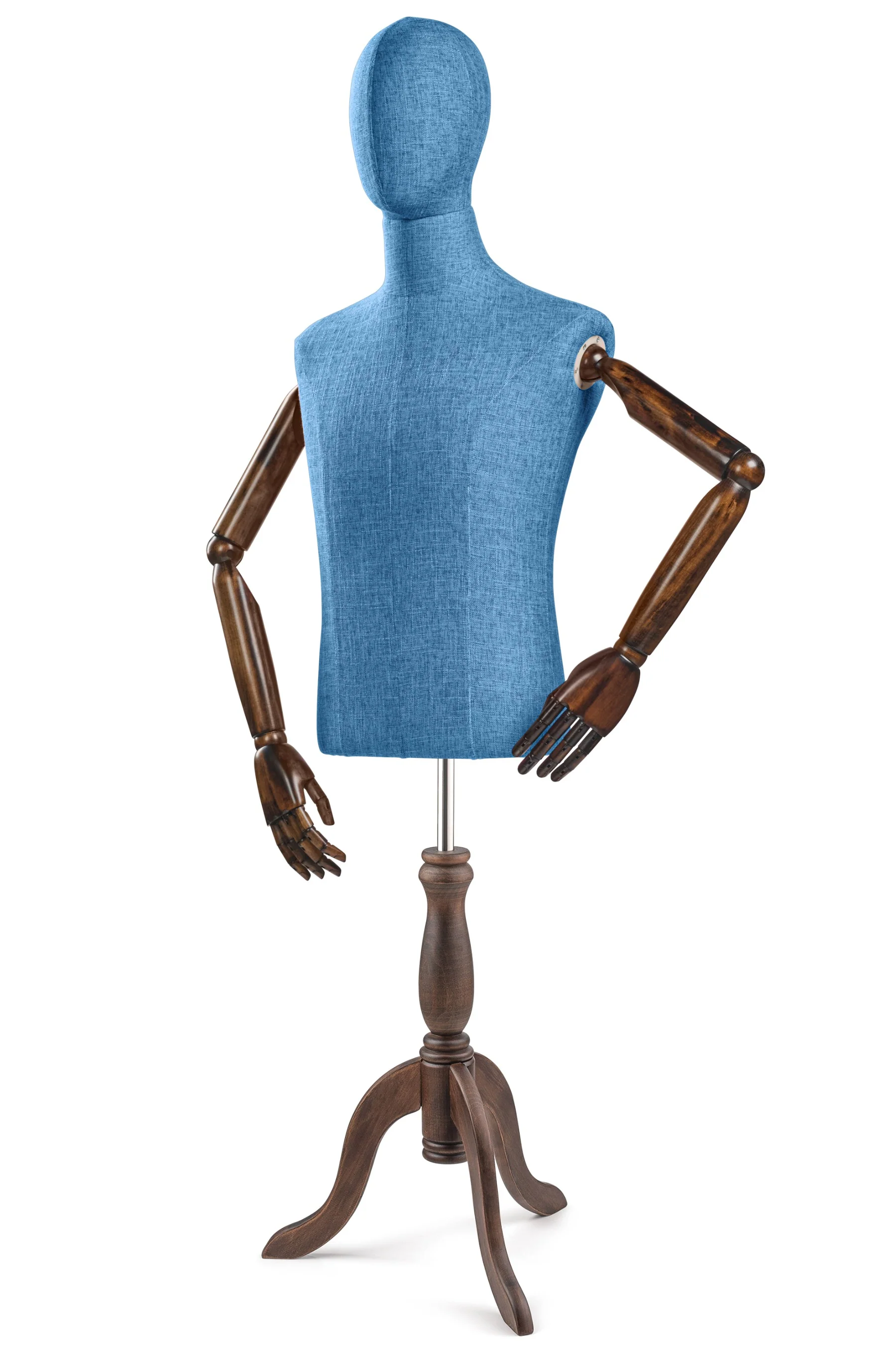 Male Display Dress Form on Wood Tripod Base (Head & Arms Version) - Image 29