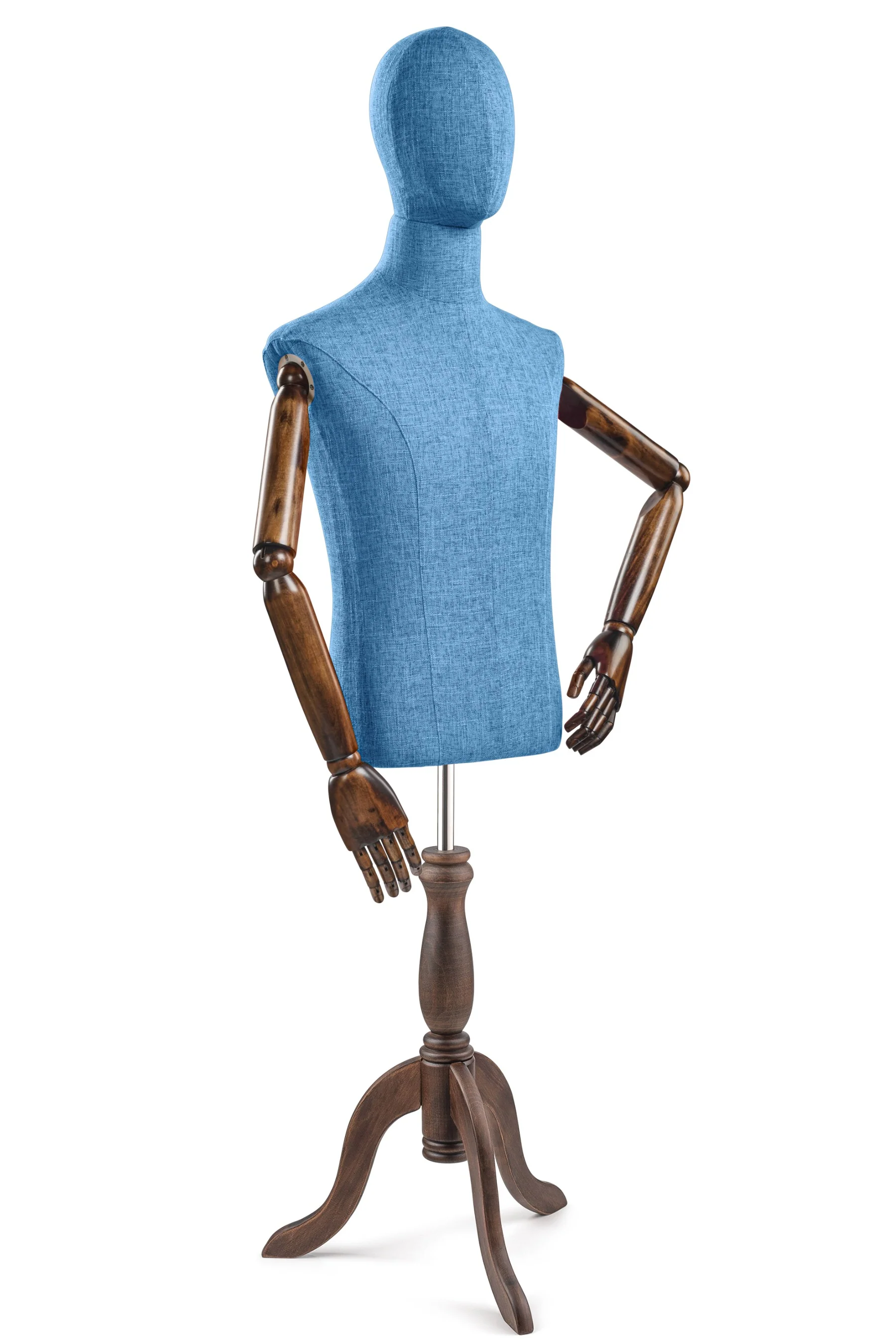 Male Display Dress Form on Wood Tripod Base (Head & Arms Version) - Image 30