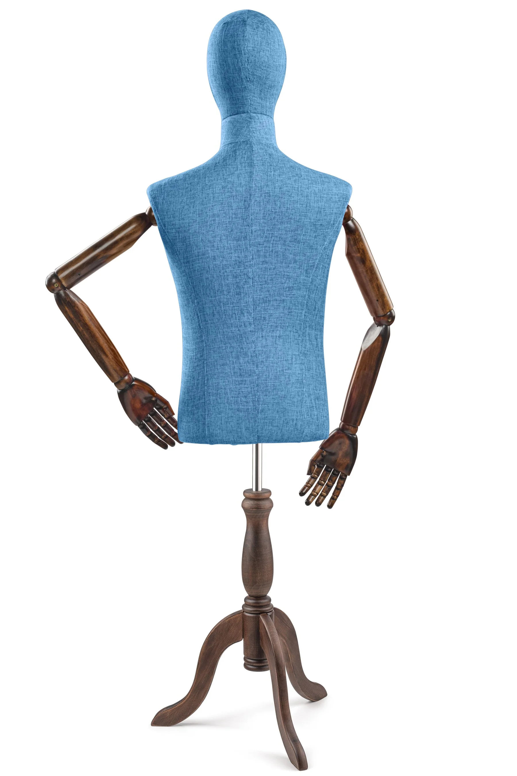 Male Display Dress Form on Wood Tripod Base (Head & Arms Version) - Image 31