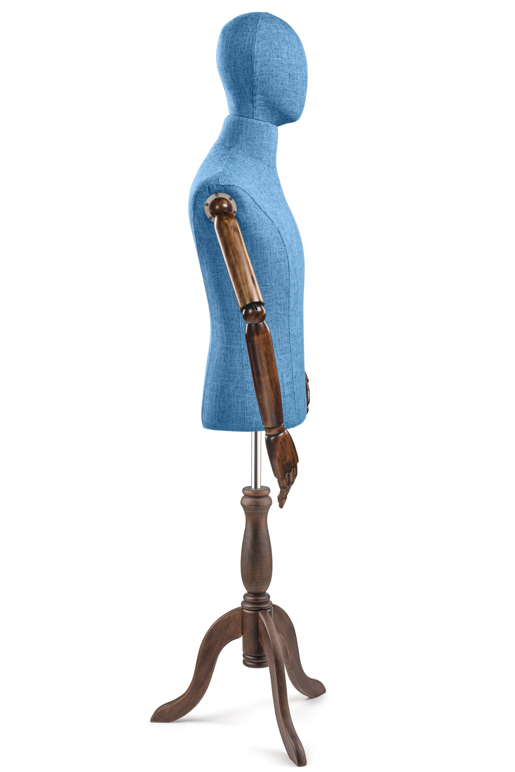 Male Display Dress Form on Wood Tripod Base (Head & Arms Version) - Image 32