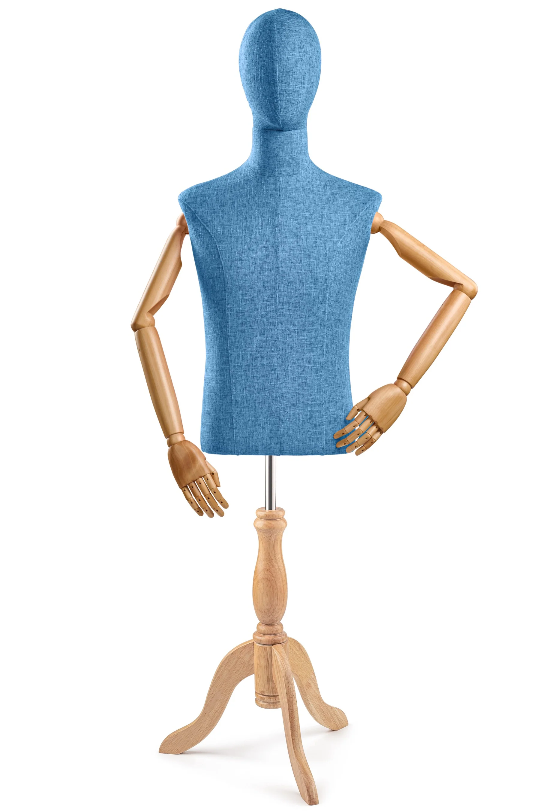 Male Display Dress Form on Wood Tripod Base (Head & Arms Version) - Image 33