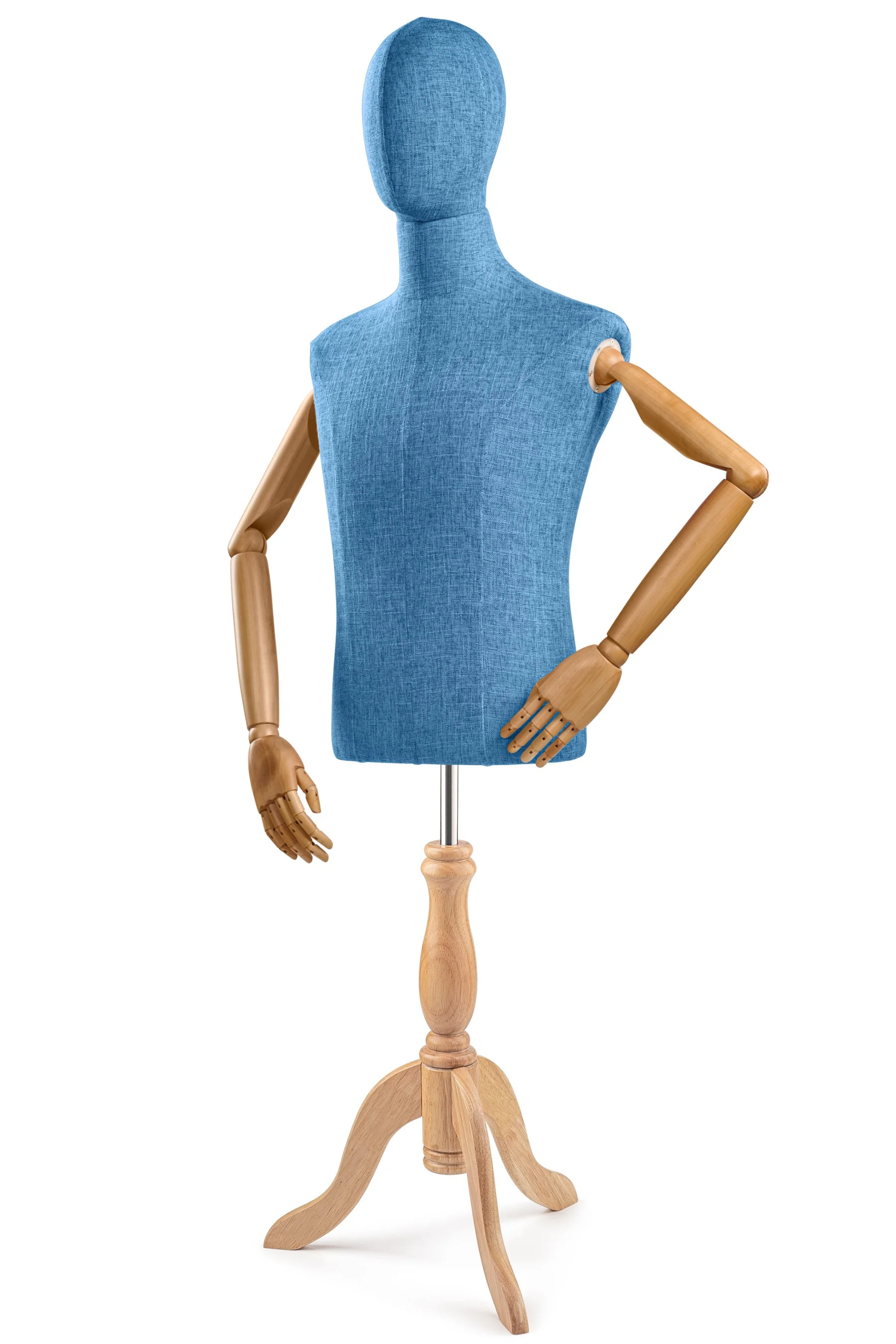 Male Display Dress Form on Wood Tripod Base (Head & Arms Version) - Image 34