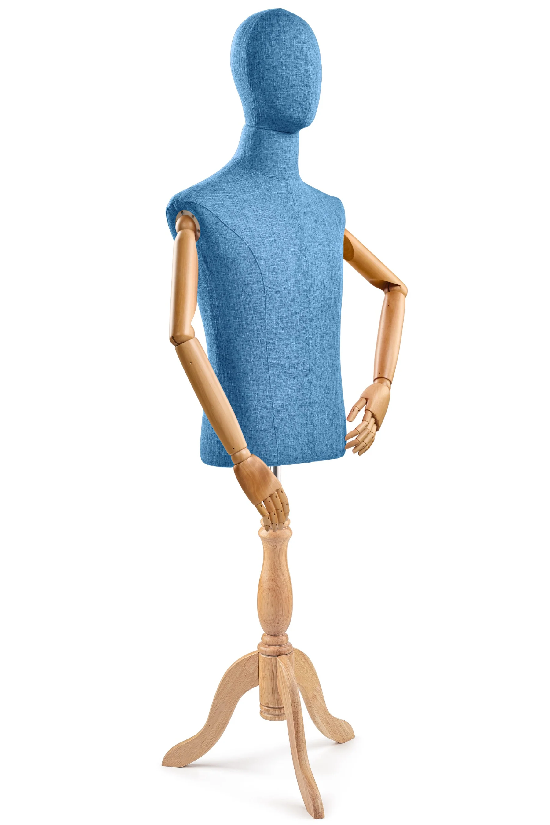 Male Display Dress Form on Wood Tripod Base (Head & Arms Version) - Image 35