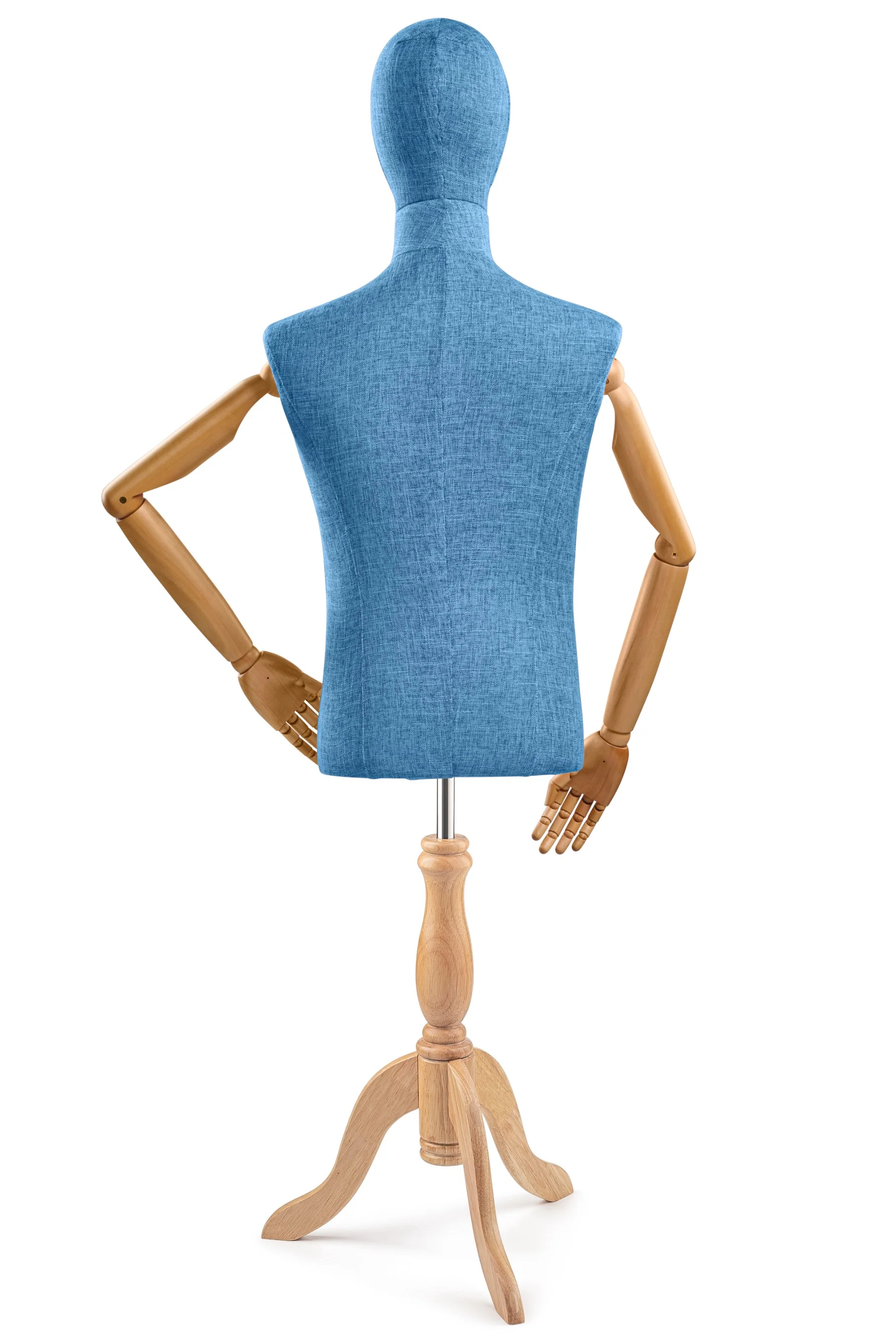 Male Display Dress Form on Wood Tripod Base (Head & Arms Version) - Image 36