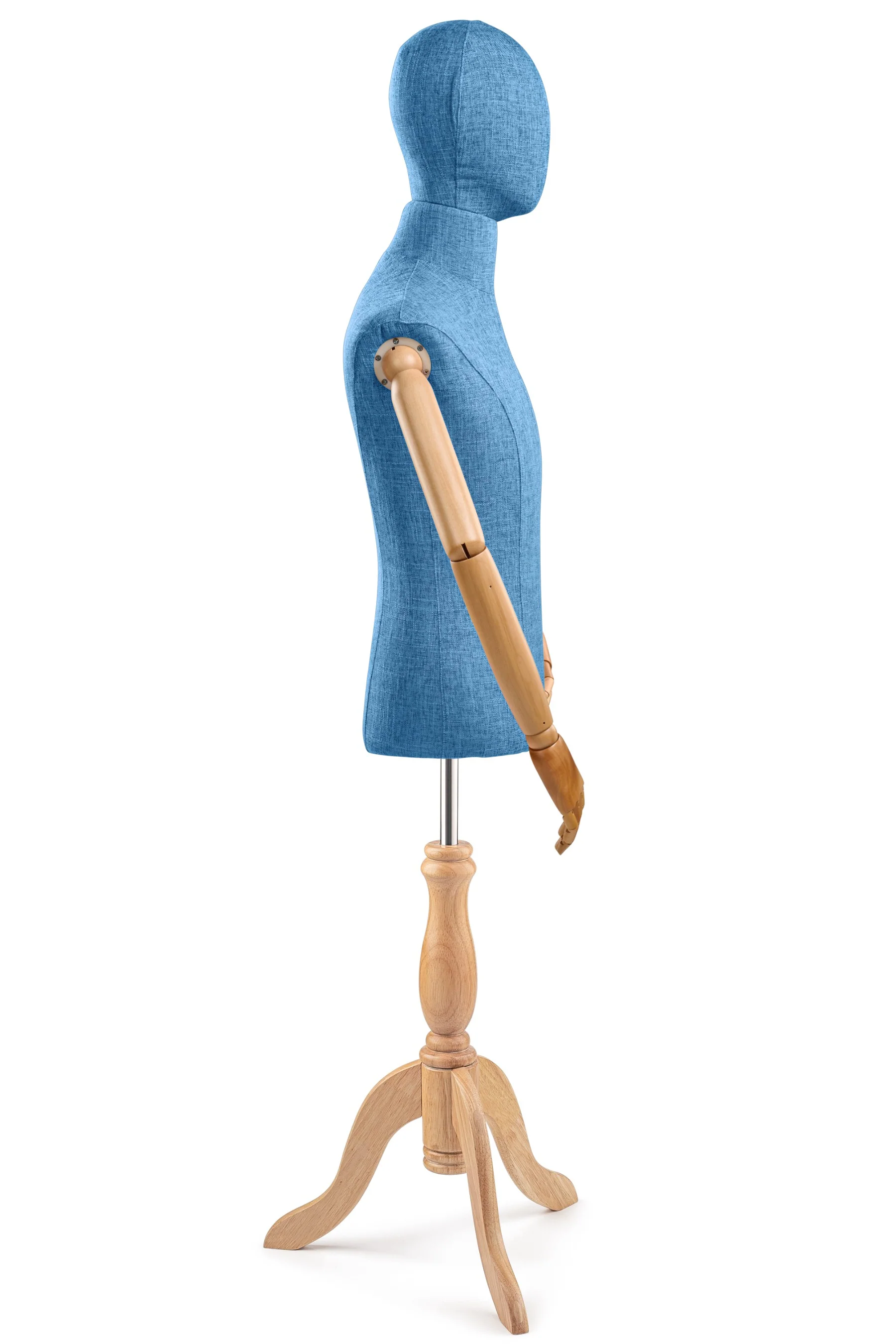 Male Display Dress Form on Wood Tripod Base (Head & Arms Version) - Image 37