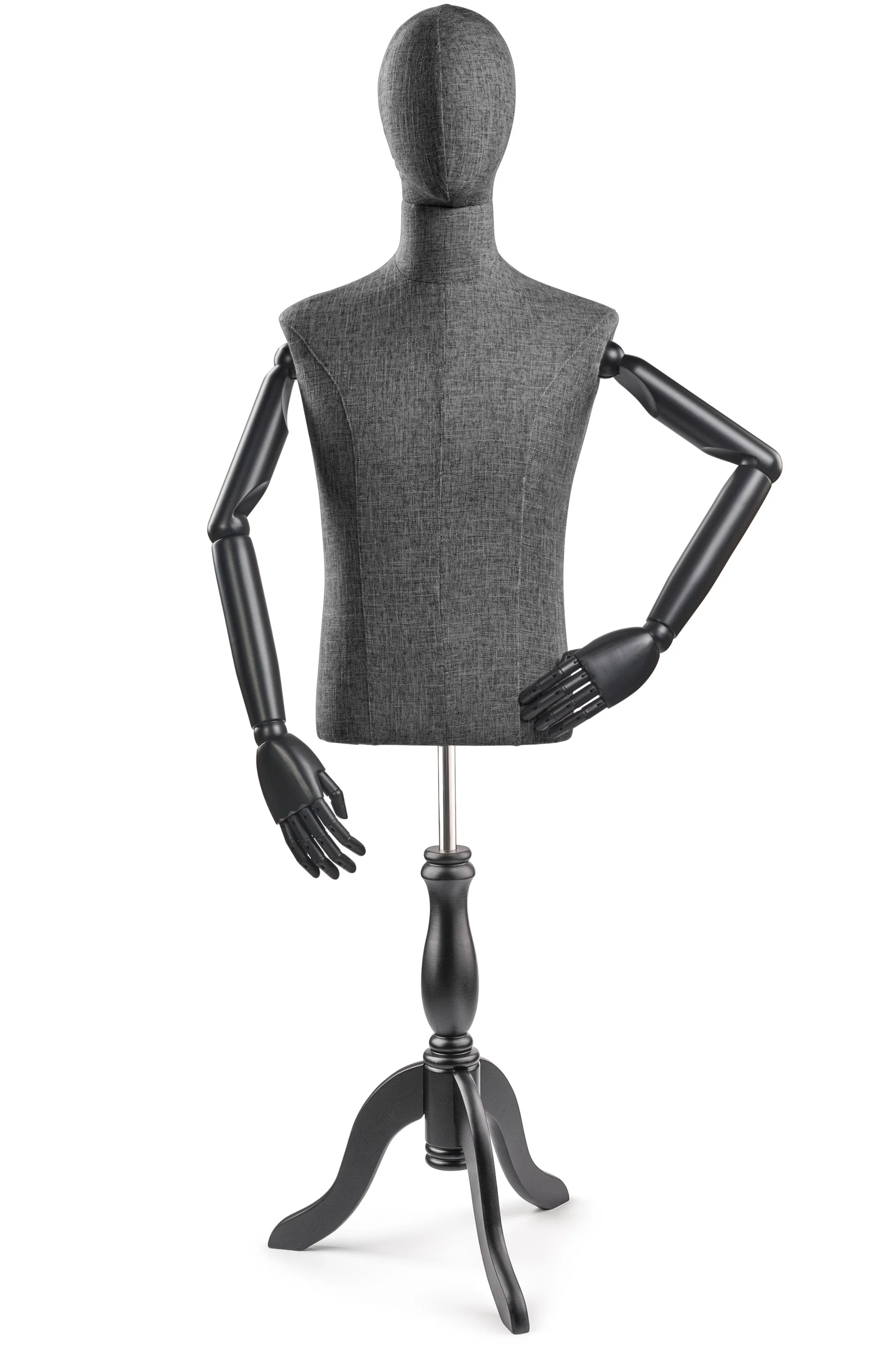 Male Display Dress Form on Wood Tripod Base (Head & Arms Version) - Image 38