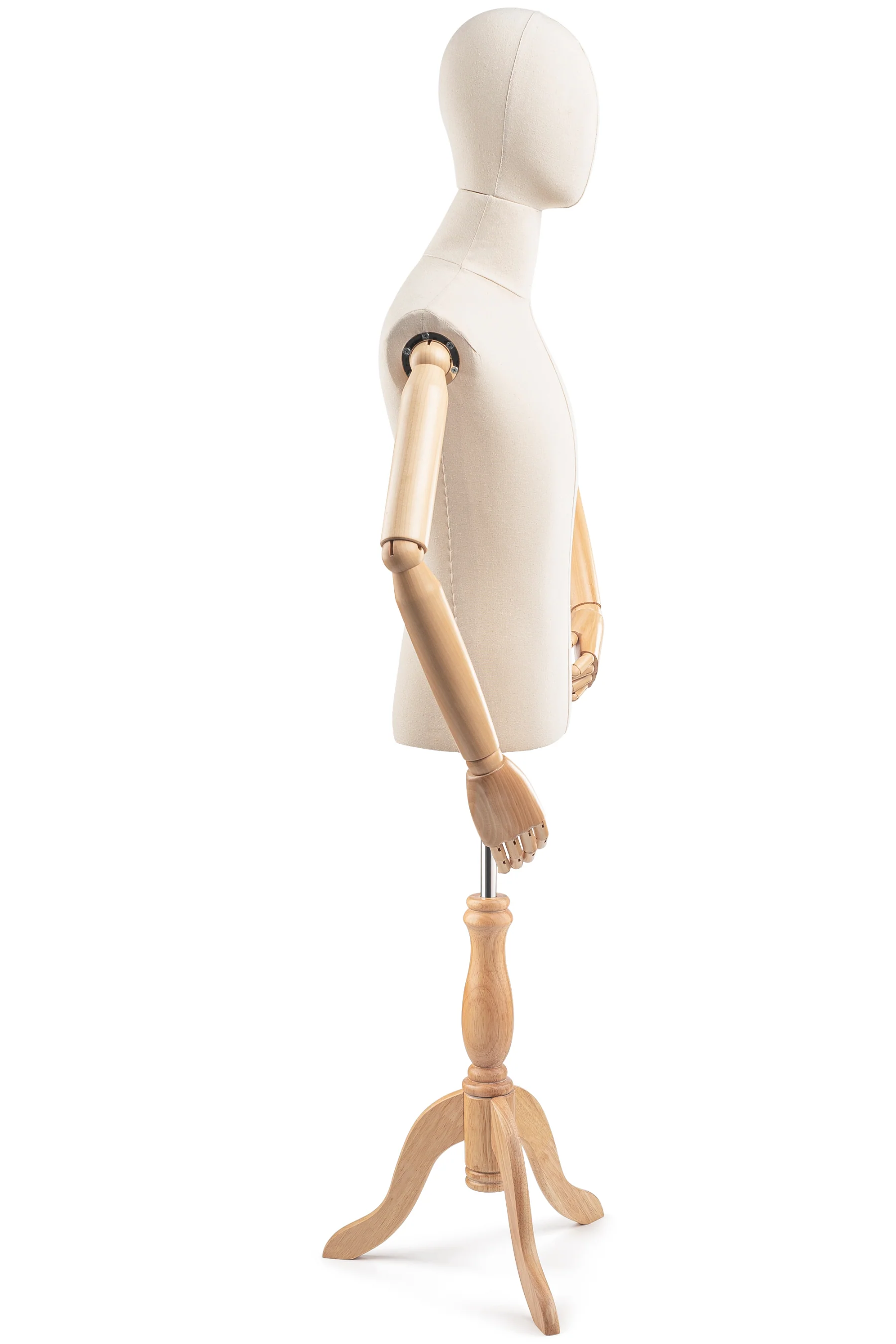 Male Display Dress Form on Wood Tripod Base (Head & Arms Version) - Image 4