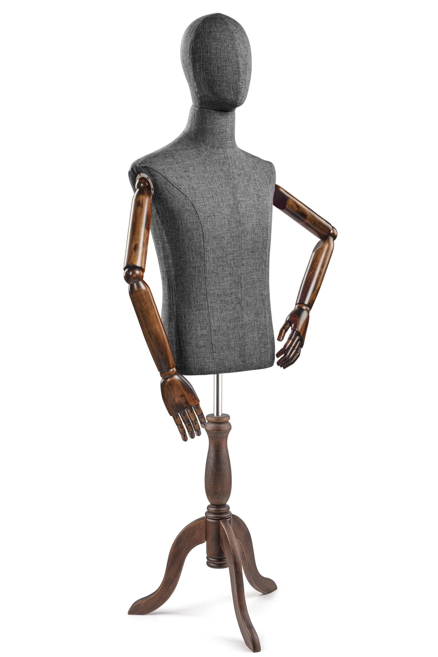 Male Display Dress Form on Wood Tripod Base (Head & Arms Version) - Image 41