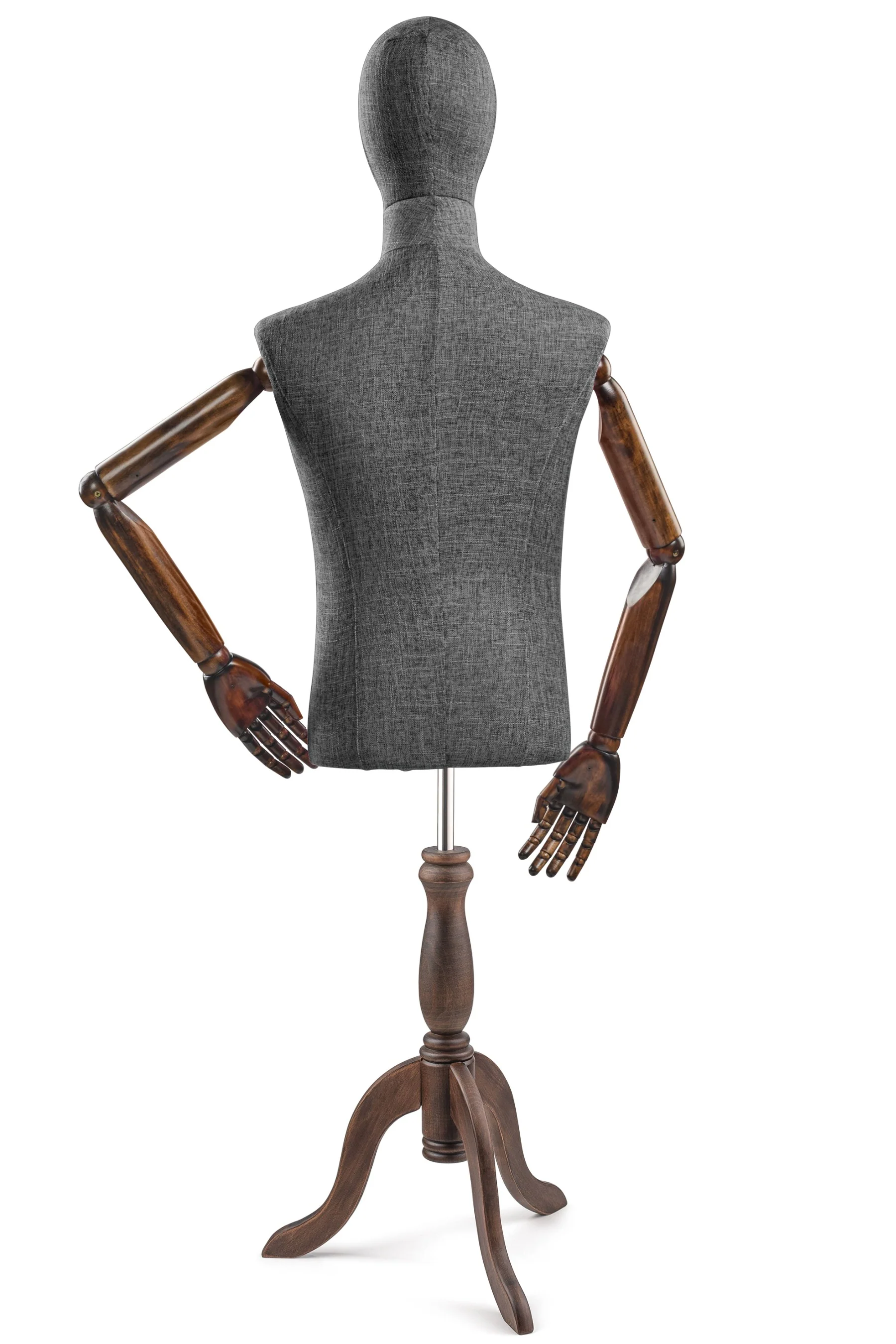 Male Display Dress Form on Wood Tripod Base (Head & Arms Version) - Image 42