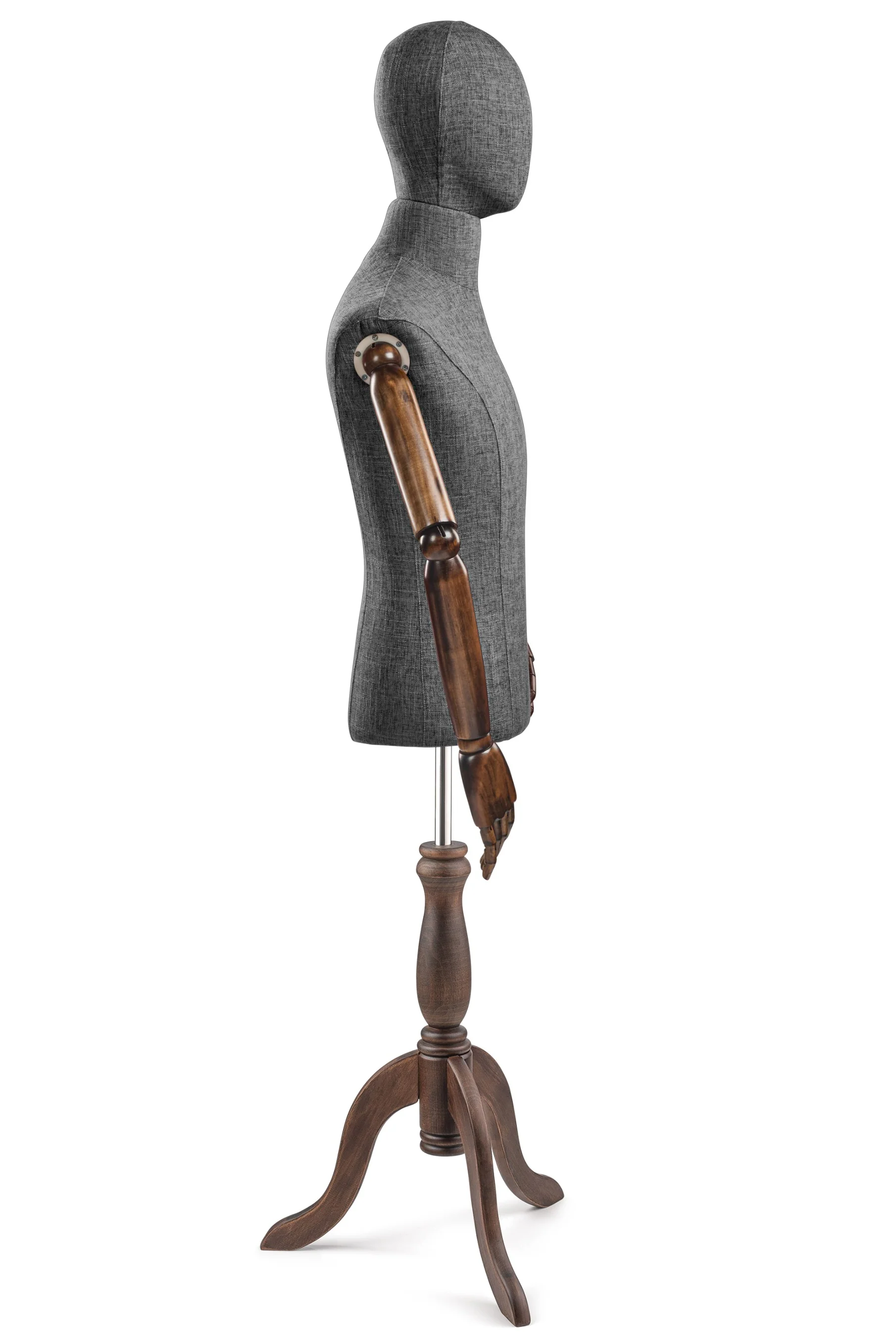 Male Display Dress Form on Wood Tripod Base (Head & Arms Version) - Image 43