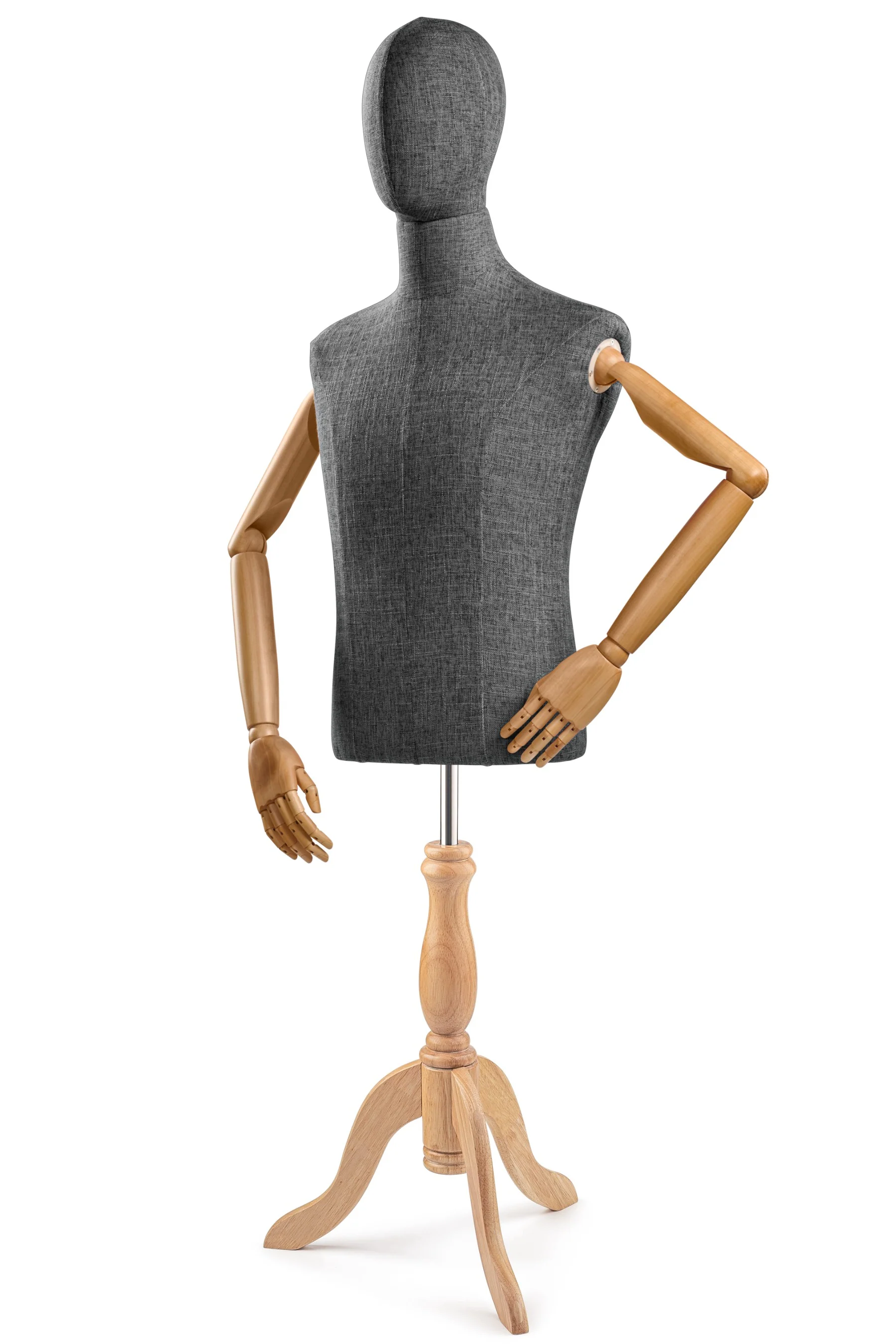 Male Display Dress Form on Wood Tripod Base (Head & Arms Version) - Image 45