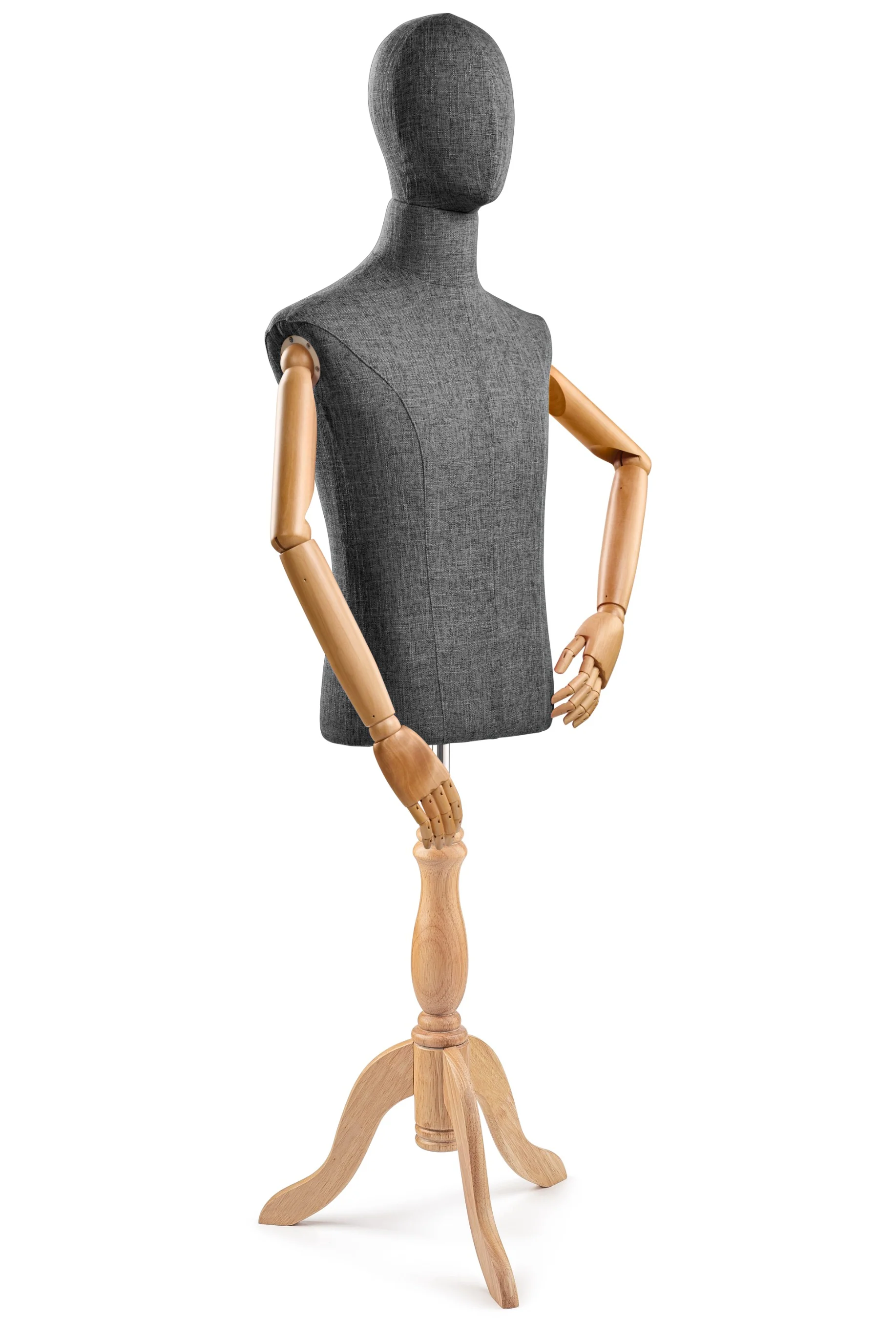 Male Display Dress Form on Wood Tripod Base (Head & Arms Version) - Image 46