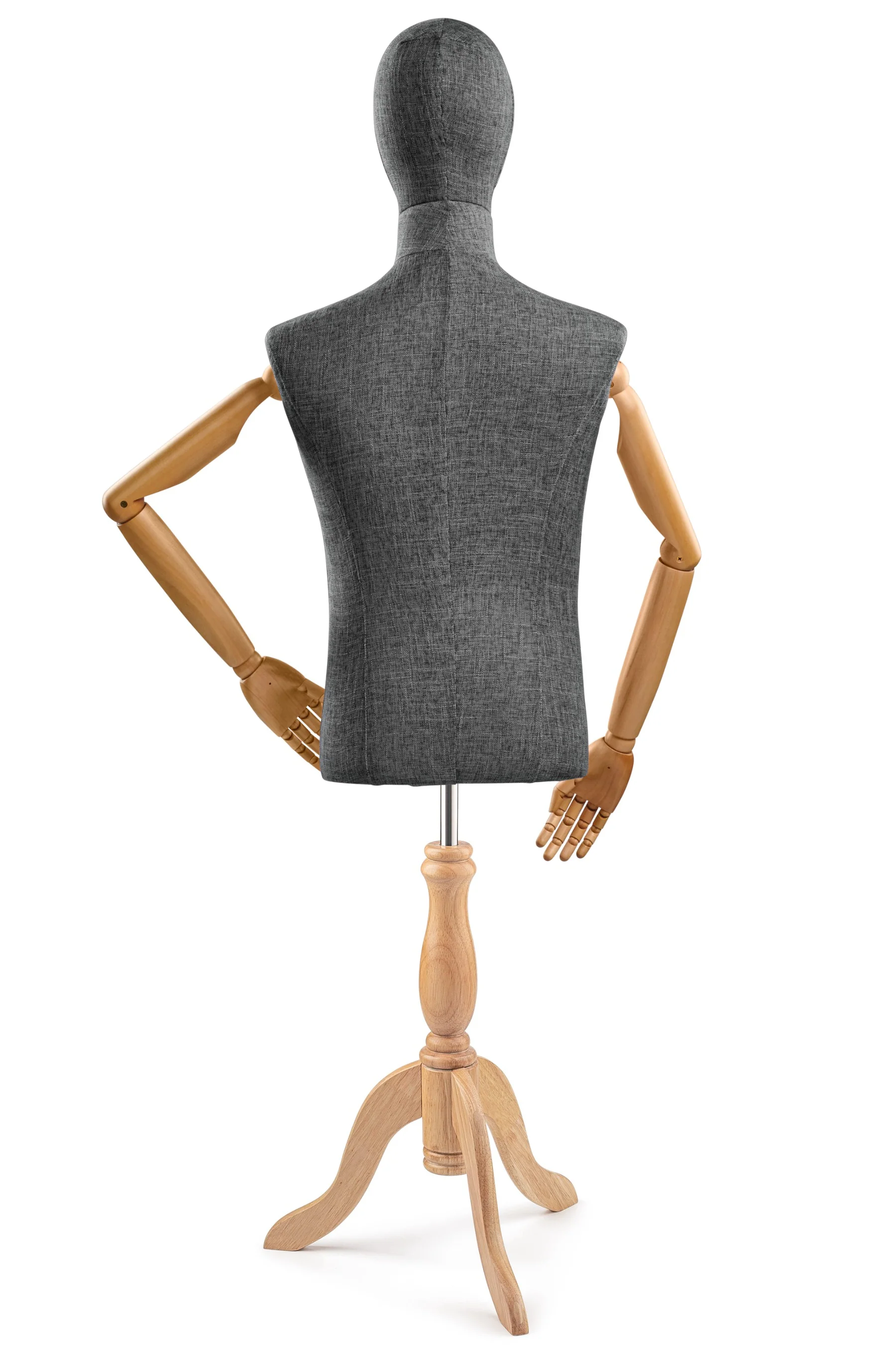 Male Display Dress Form on Wood Tripod Base (Head & Arms Version) - Image 47