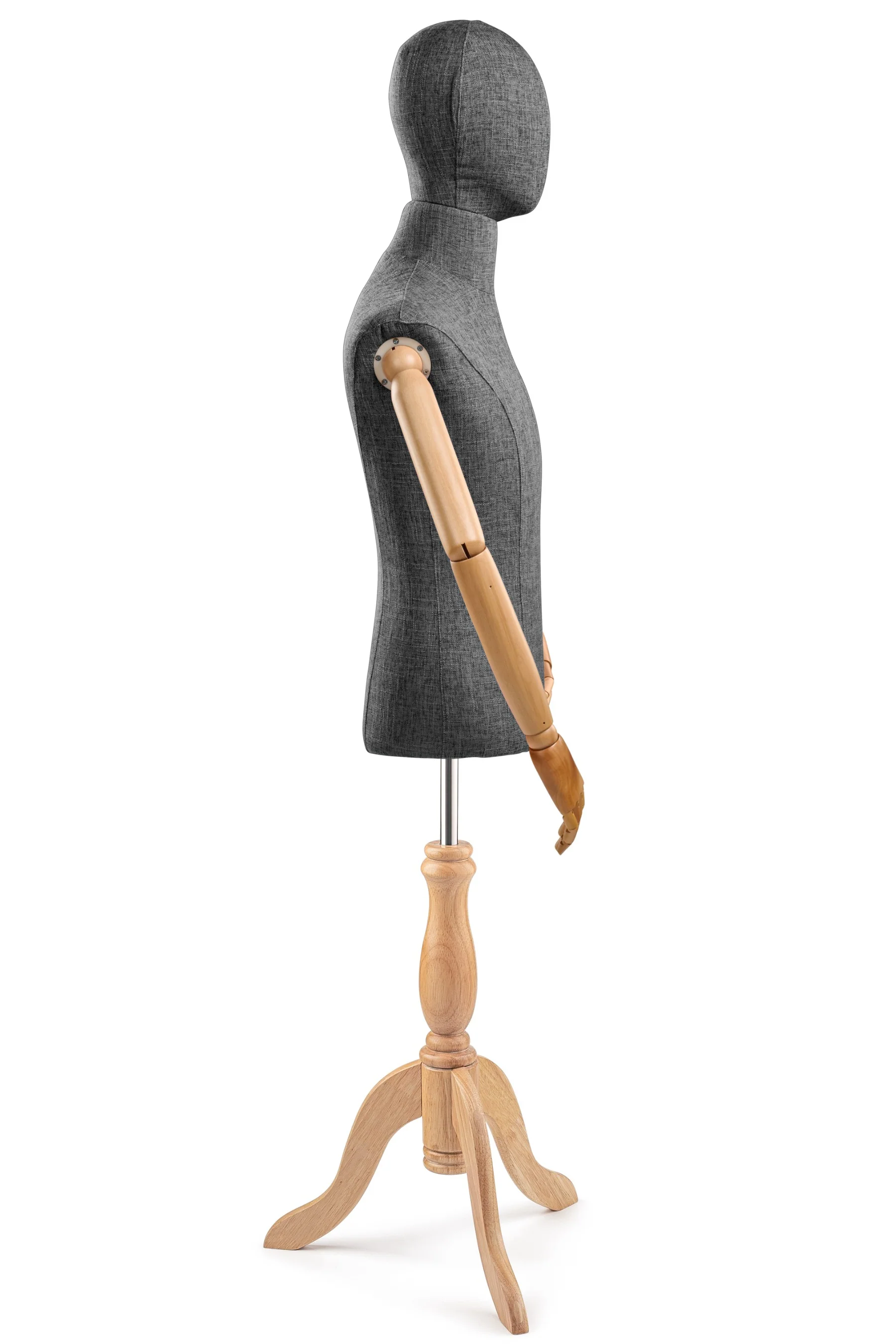 Male Display Dress Form on Wood Tripod Base (Head & Arms Version) - Image 48