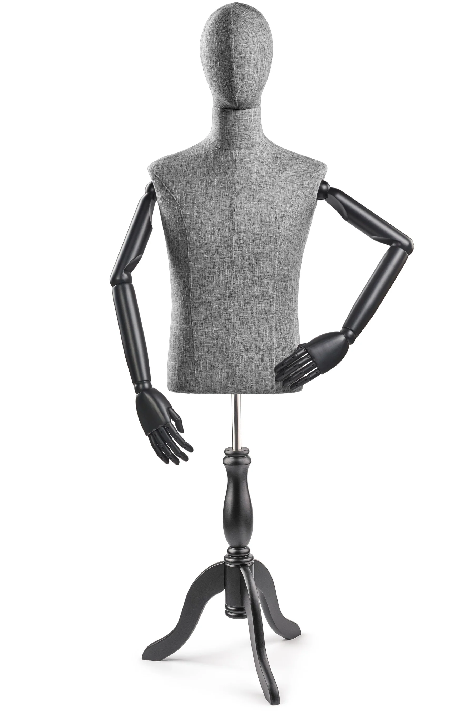Male Display Dress Form on Wood Tripod Base (Head & Arms Version) - Image 49