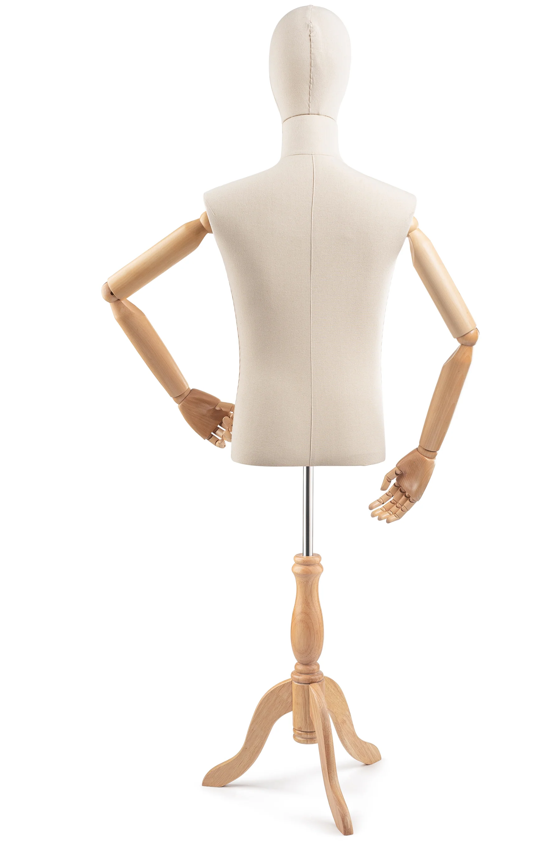 Male Display Dress Form on Wood Tripod Base (Head & Arms Version) - Image 5
