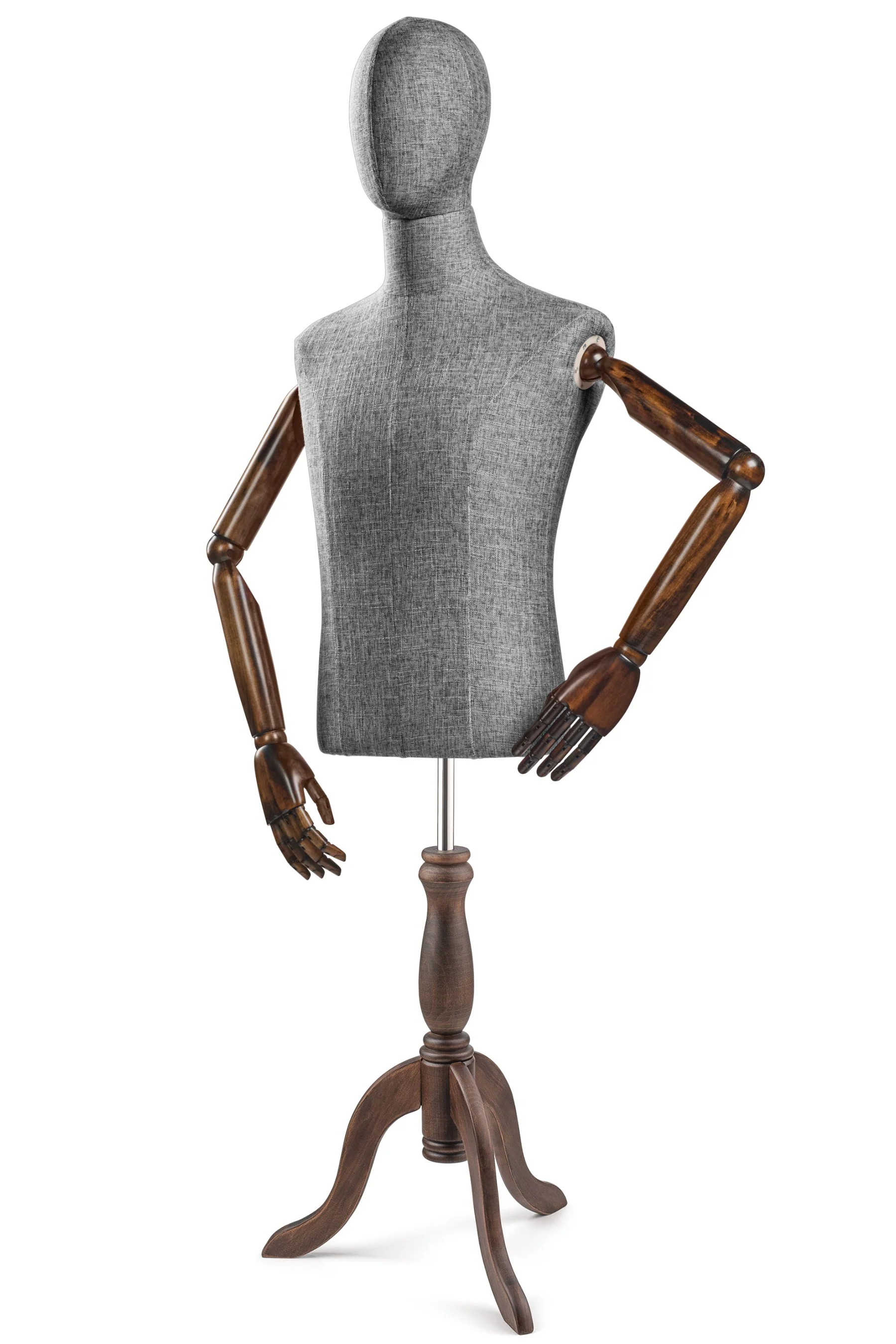 Male Display Dress Form on Wood Tripod Base (Head & Arms Version) - Image 51