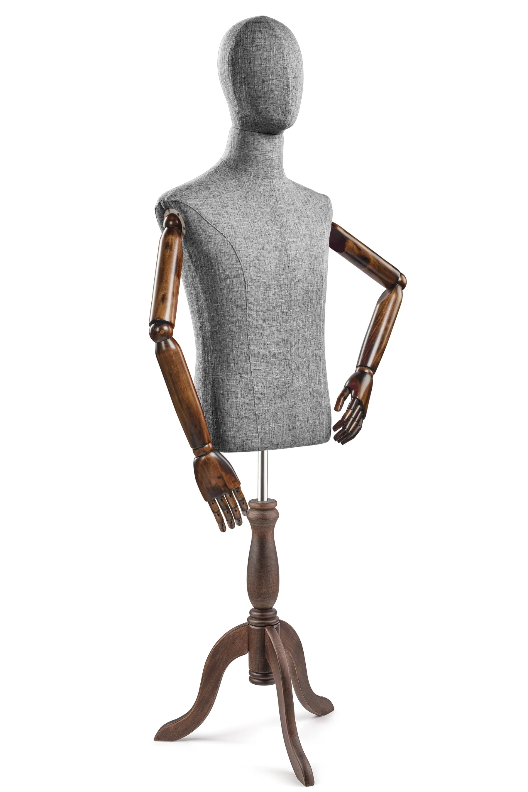 Male Display Dress Form on Wood Tripod Base (Head & Arms Version) - Image 52
