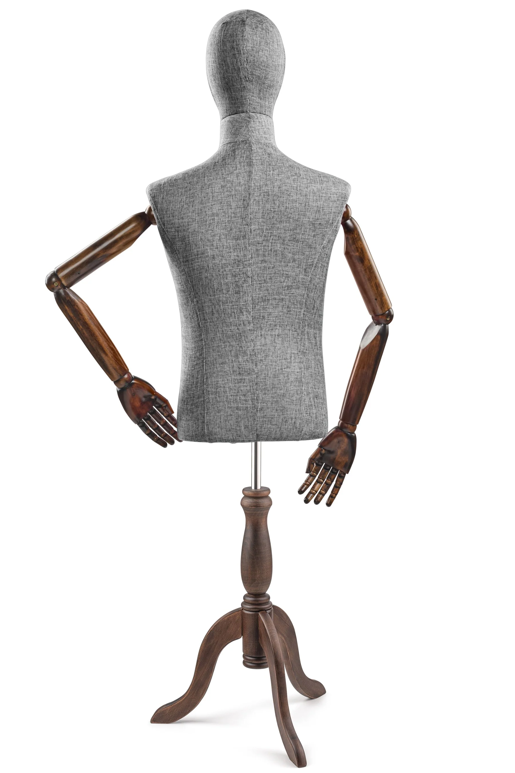Male Display Dress Form on Wood Tripod Base (Head & Arms Version) - Image 53