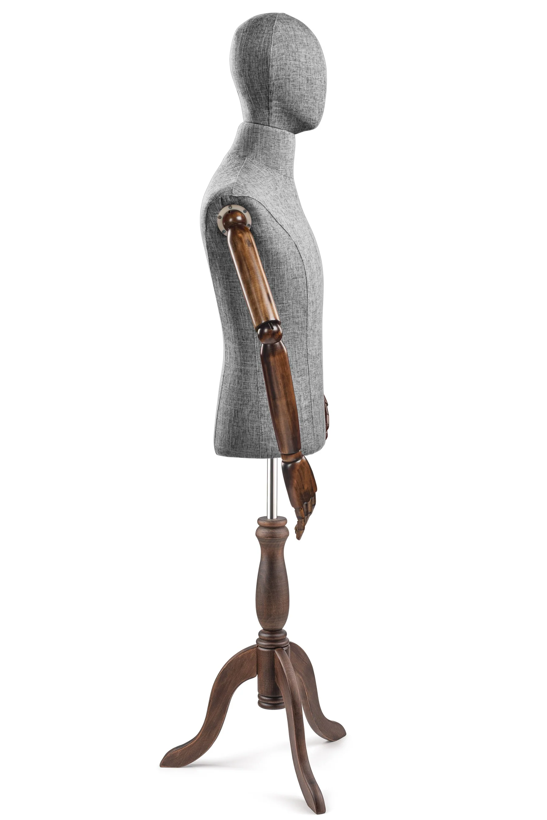 Male Display Dress Form on Wood Tripod Base (Head & Arms Version) - Image 54