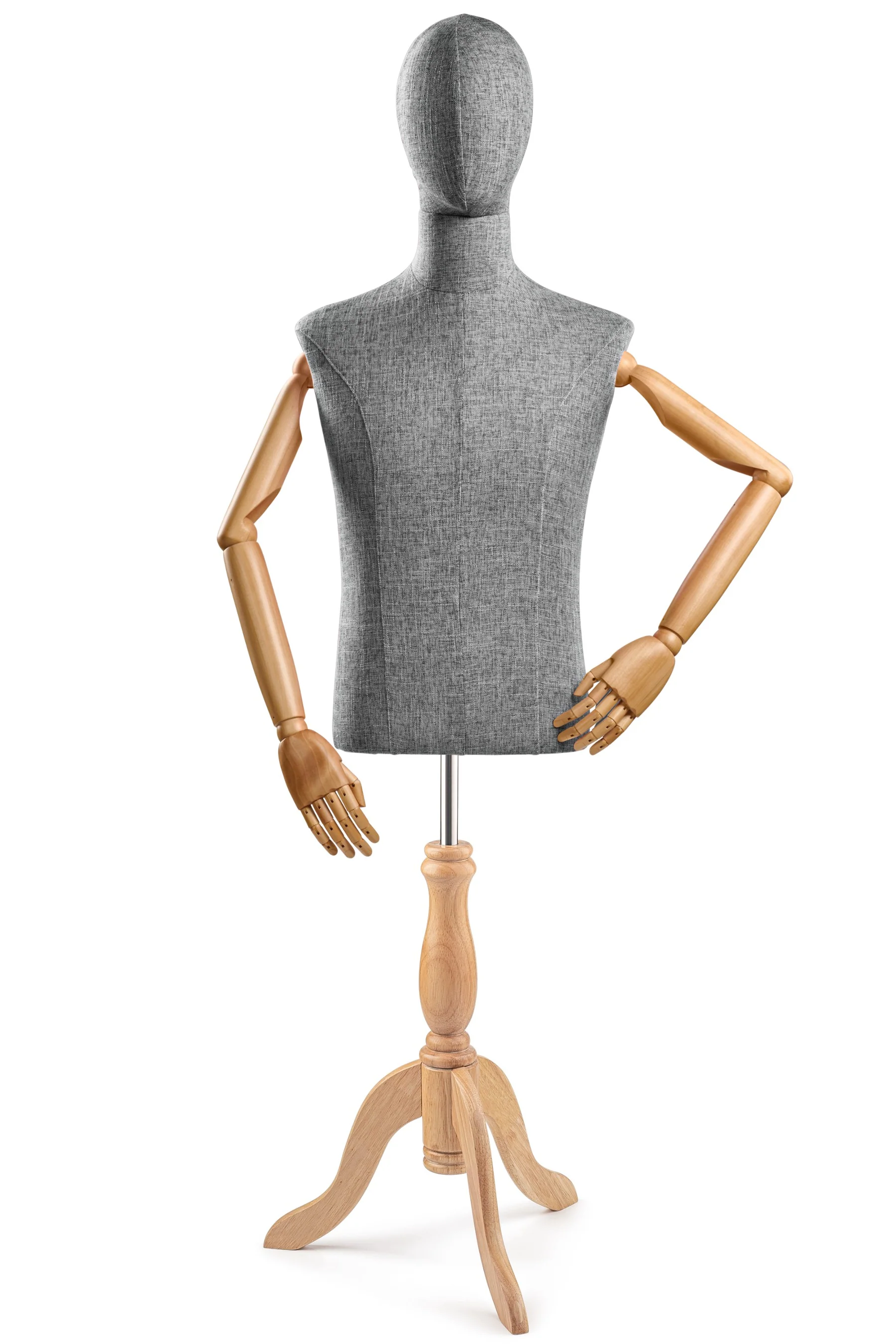 Male Display Dress Form on Wood Tripod Base (Head & Arms Version) - Image 55