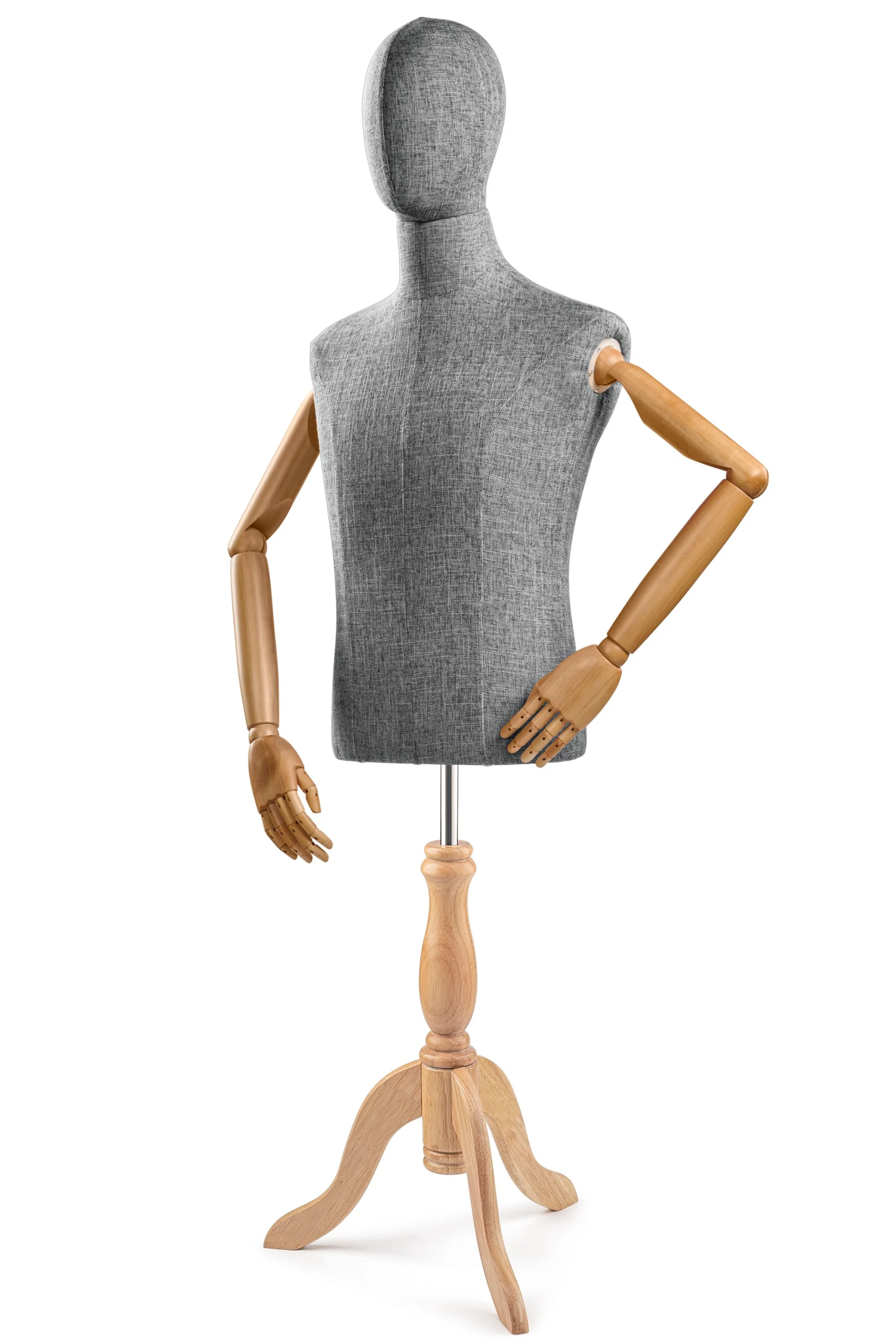 Male Display Dress Form on Wood Tripod Base (Head & Arms Version) - Image 56