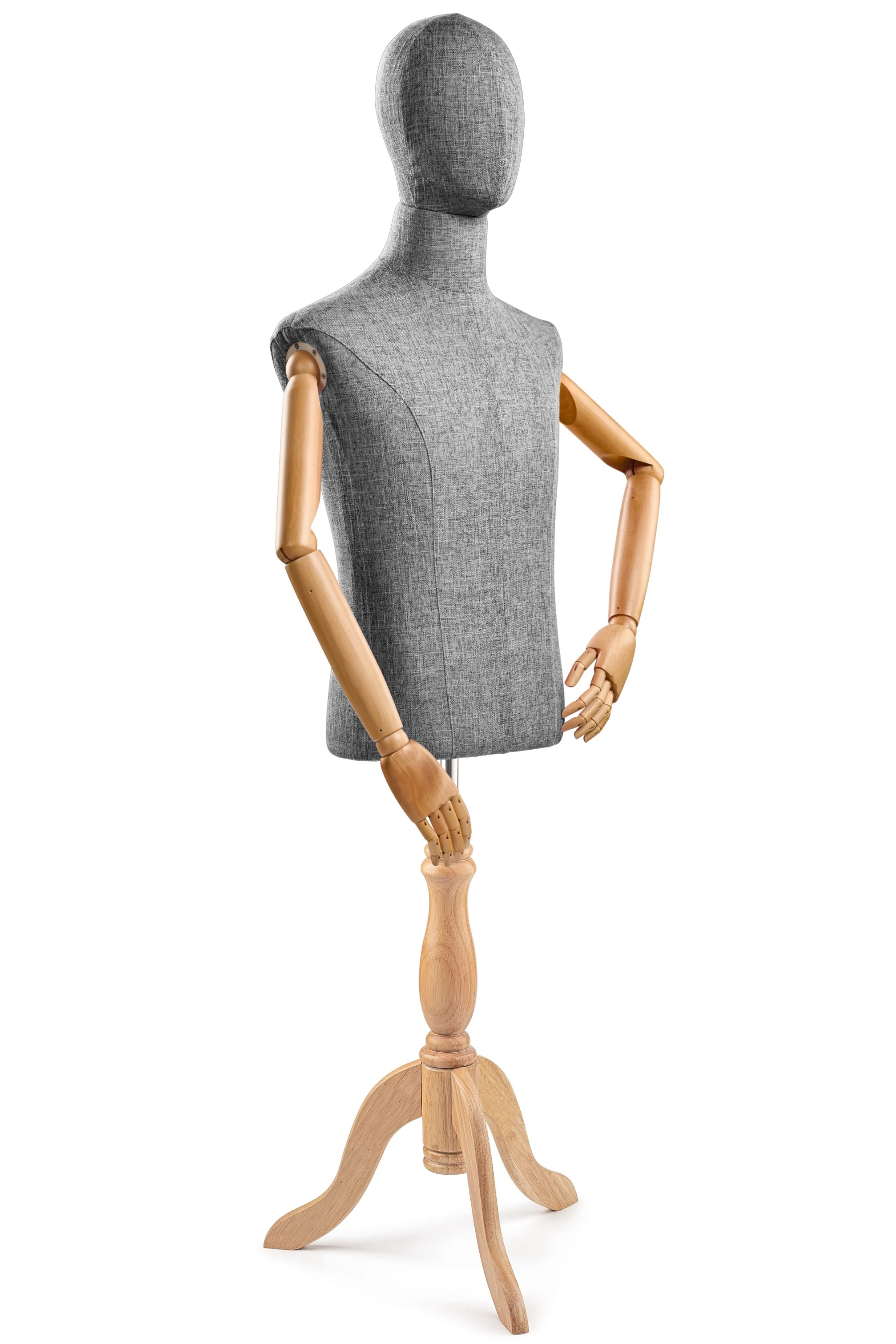 Male Display Dress Form on Wood Tripod Base (Head & Arms Version) - Image 57