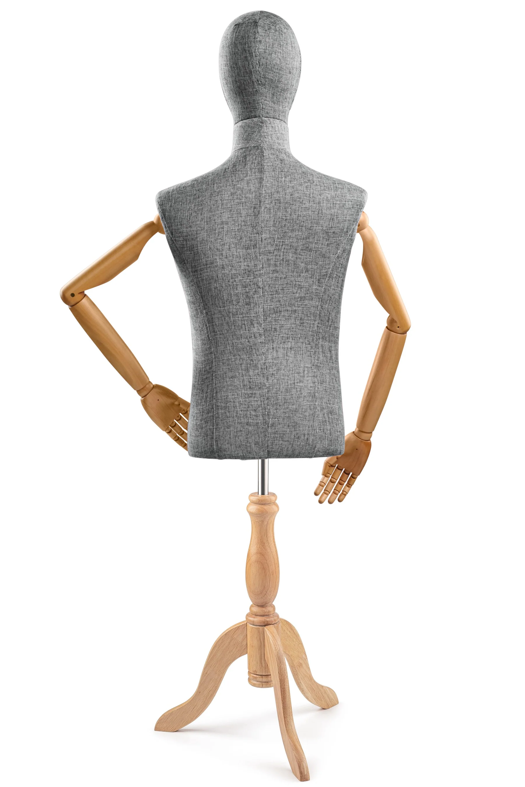 Male Display Dress Form on Wood Tripod Base (Head & Arms Version) - Image 58