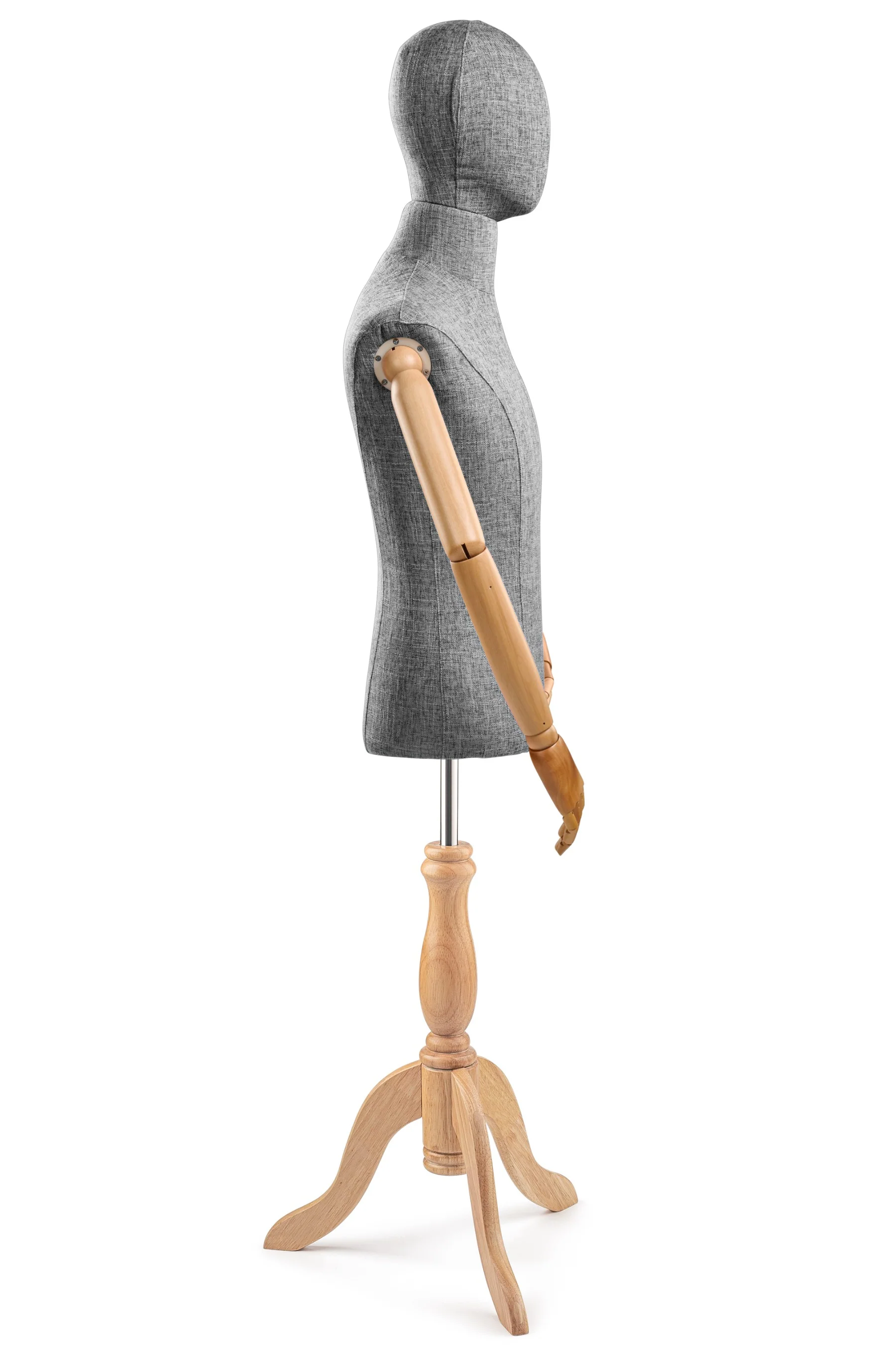 Male Display Dress Form on Wood Tripod Base (Head & Arms Version) - Image 59