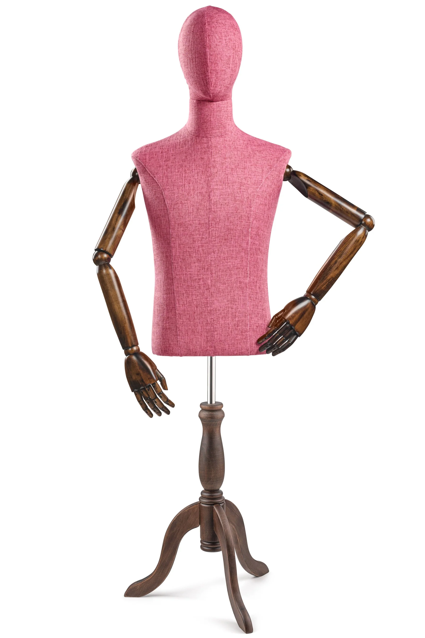 Male Display Dress Form on Wood Tripod Base (Head & Arms Version) - Image 61