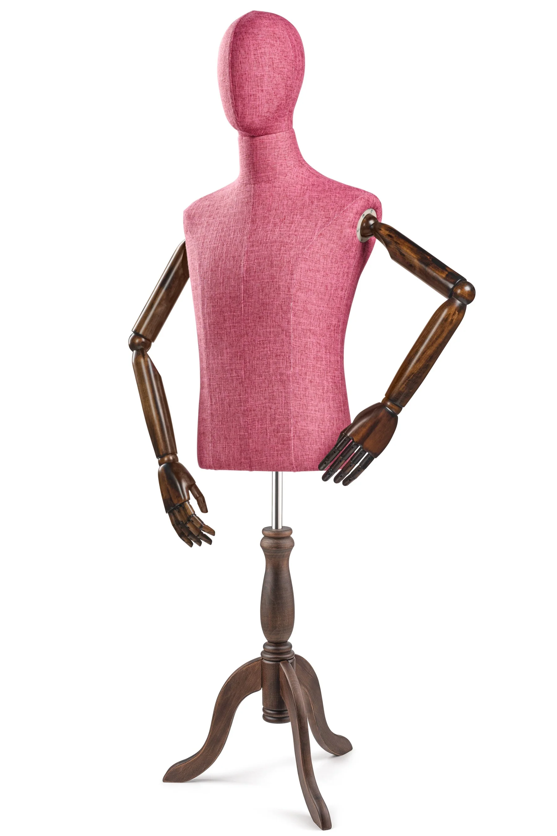 Male Display Dress Form on Wood Tripod Base (Head & Arms Version) - Image 62