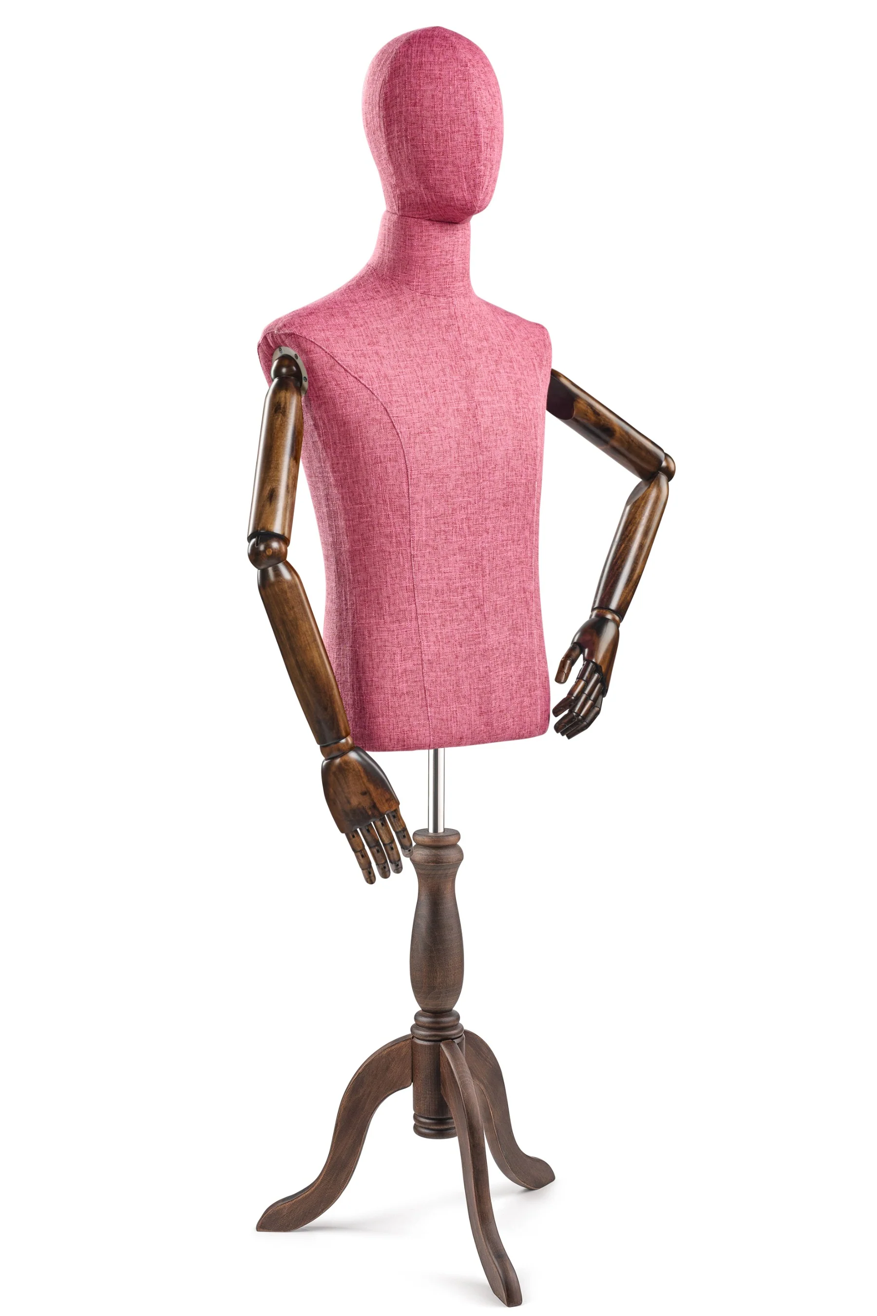 Male Display Dress Form on Wood Tripod Base (Head & Arms Version) - Image 63