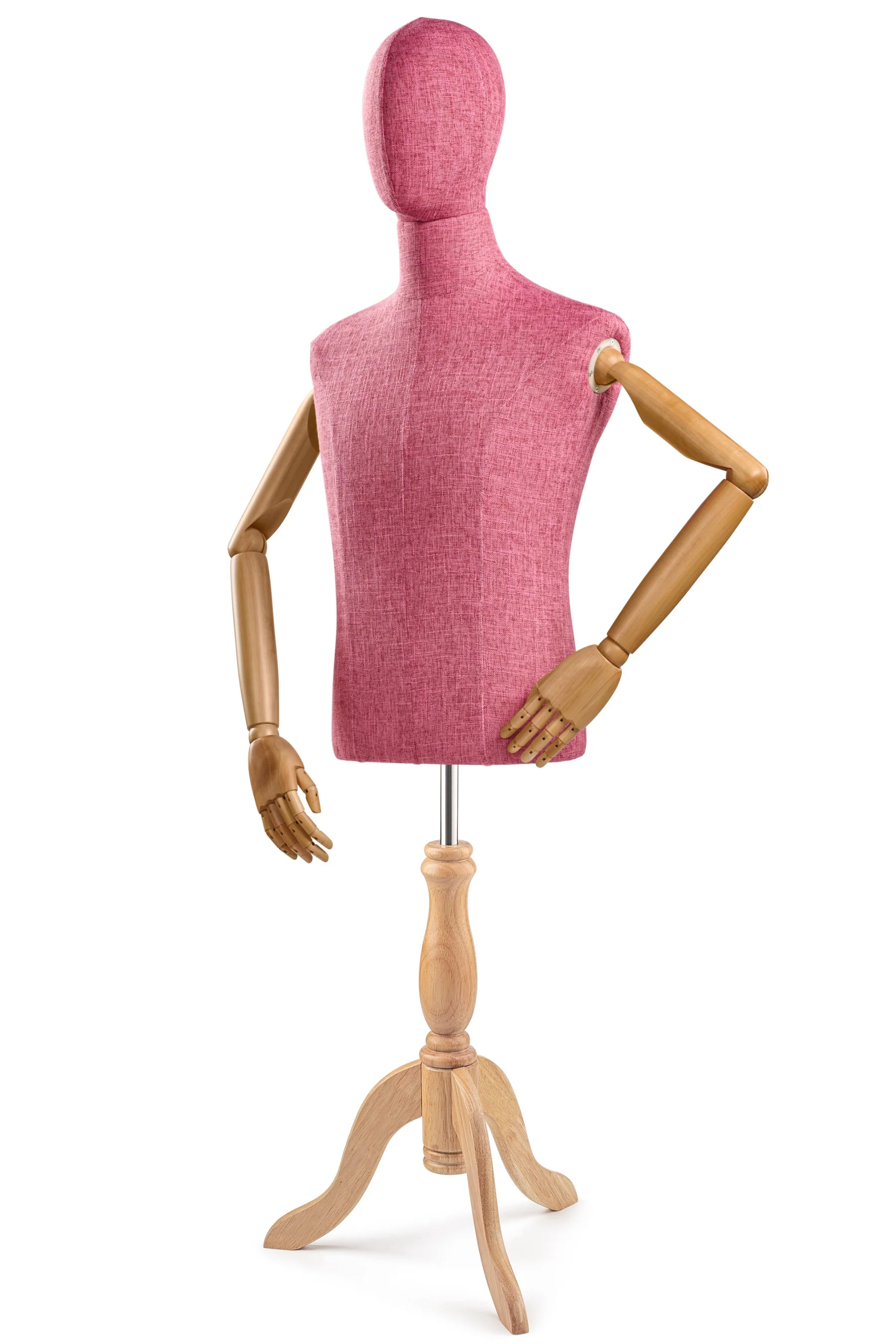 Male Display Dress Form on Wood Tripod Base (Head & Arms Version) - Image 67