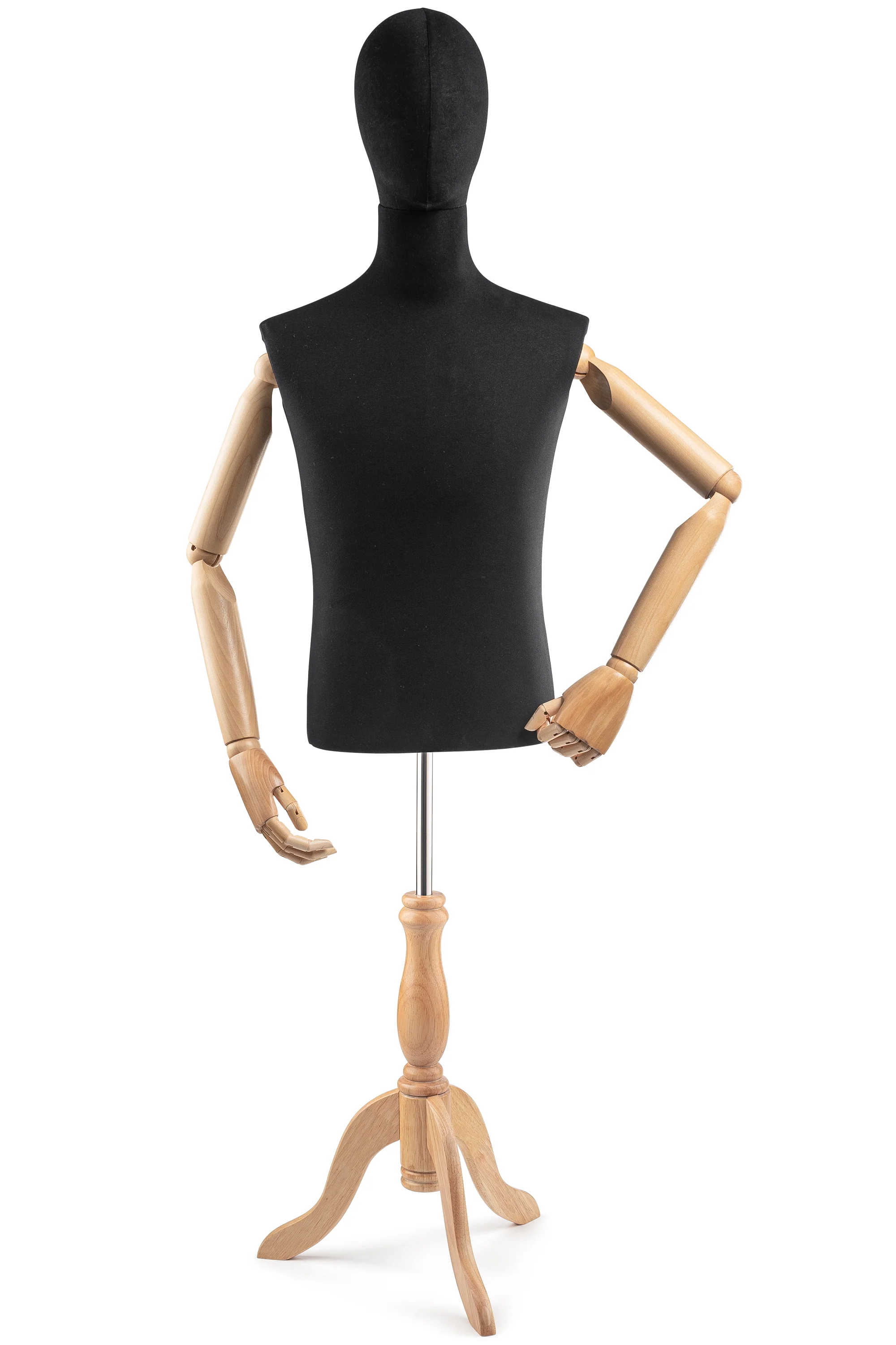 Male Display Dress Form on Wood Tripod Base (Head & Arms Version) - Image 71
