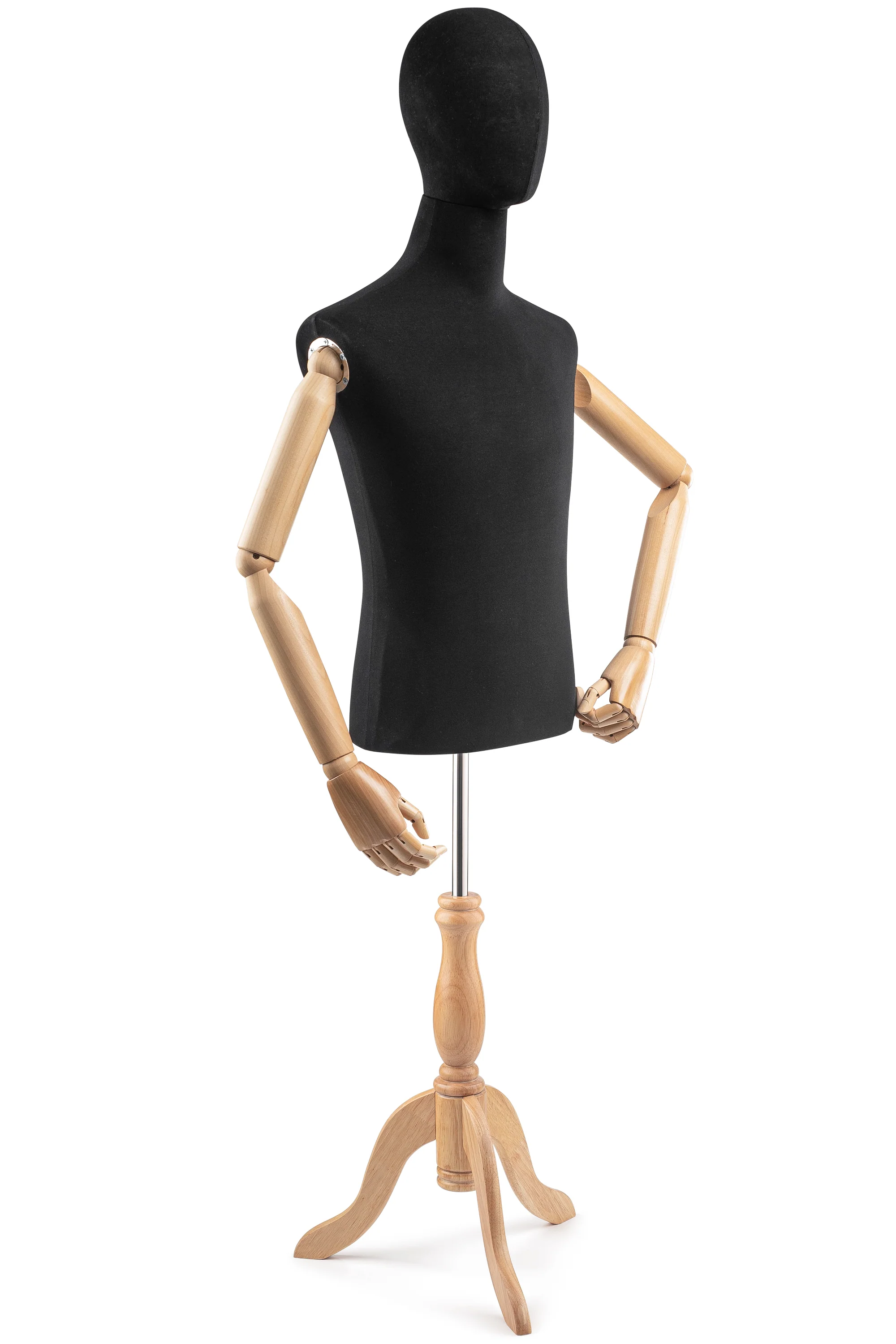 Male Display Dress Form on Wood Tripod Base (Head & Arms Version) - Image 72