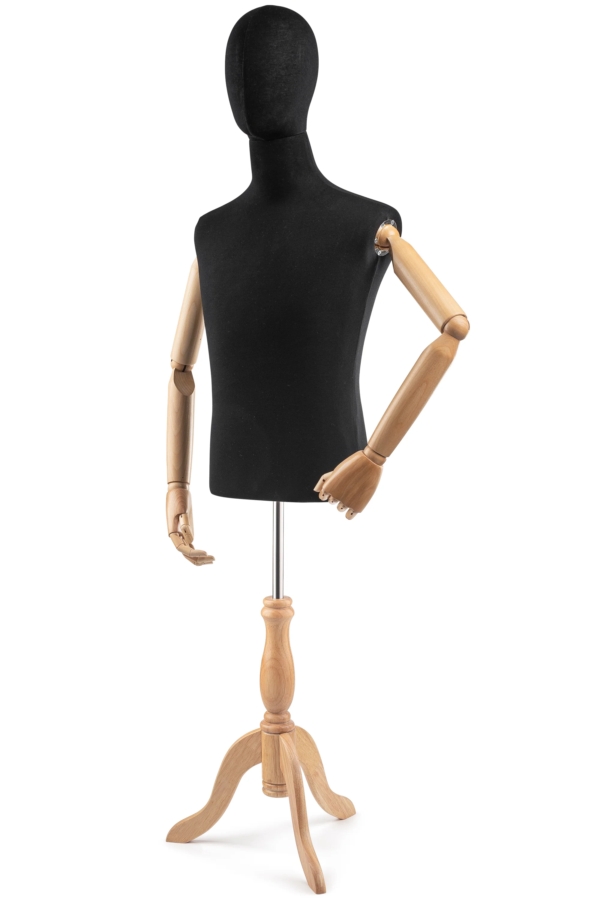 Male Display Dress Form on Wood Tripod Base (Head & Arms Version) - Image 73
