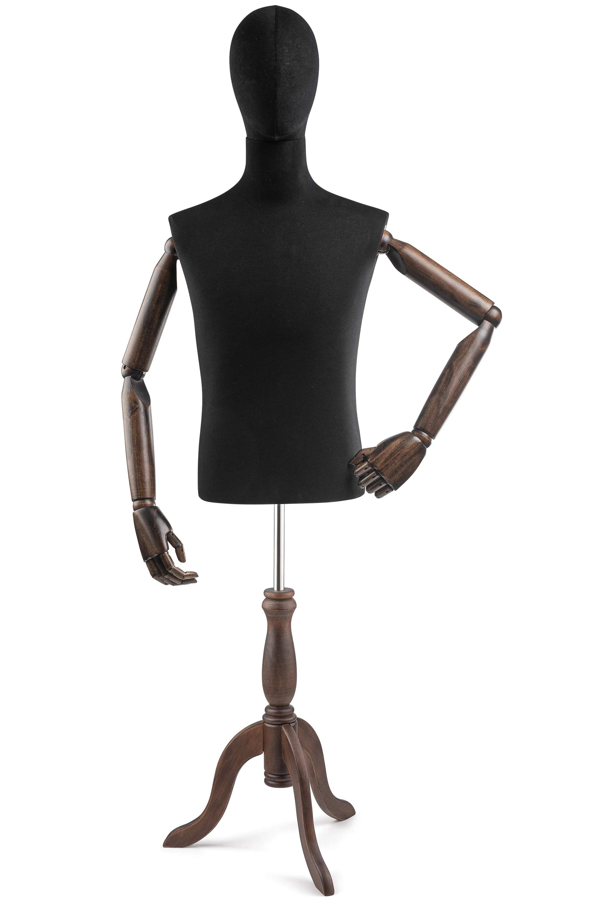 Male Display Dress Form on Wood Tripod Base (Head & Arms Version) - Image 74