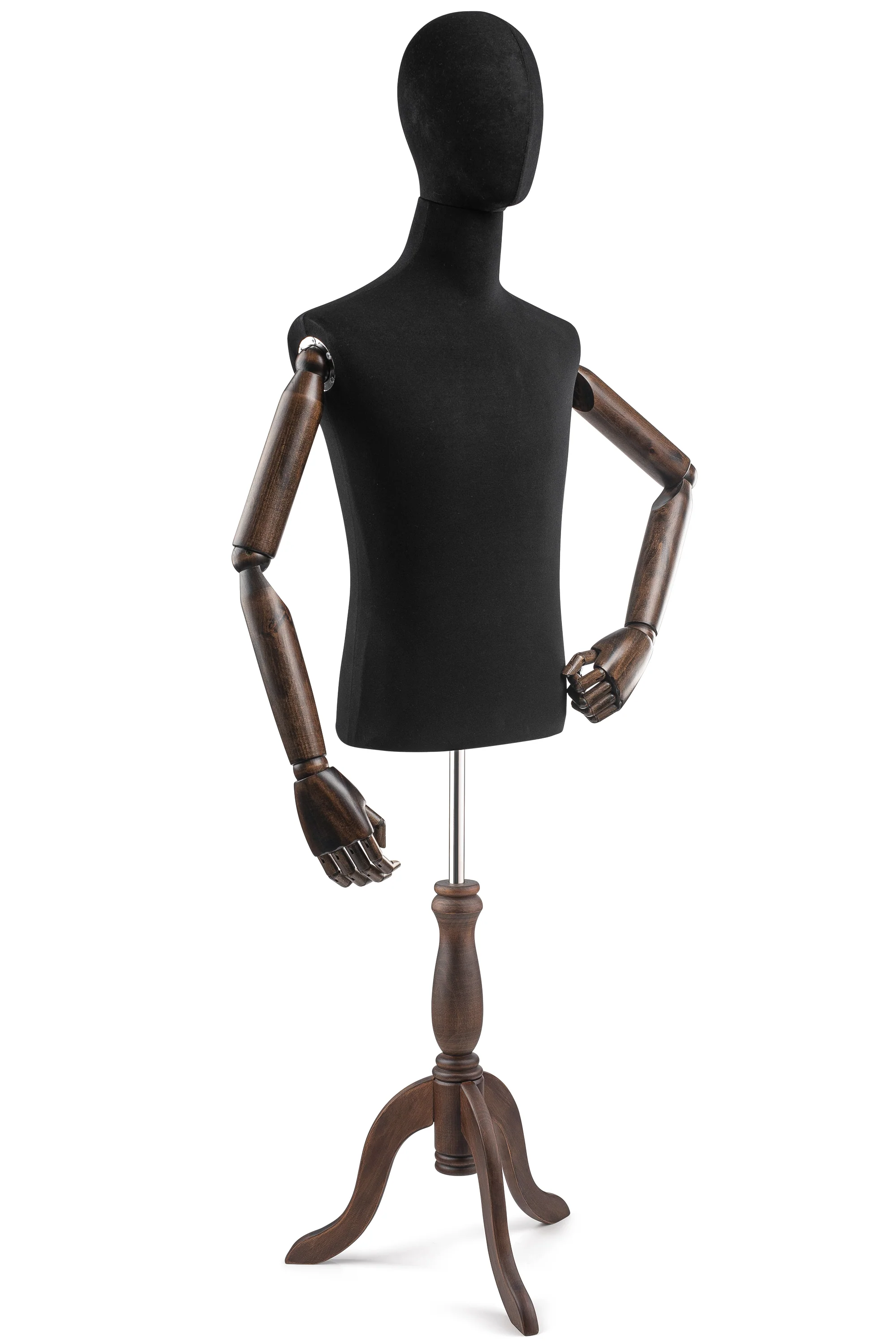 Male Display Dress Form on Wood Tripod Base (Head & Arms Version) - Image 75