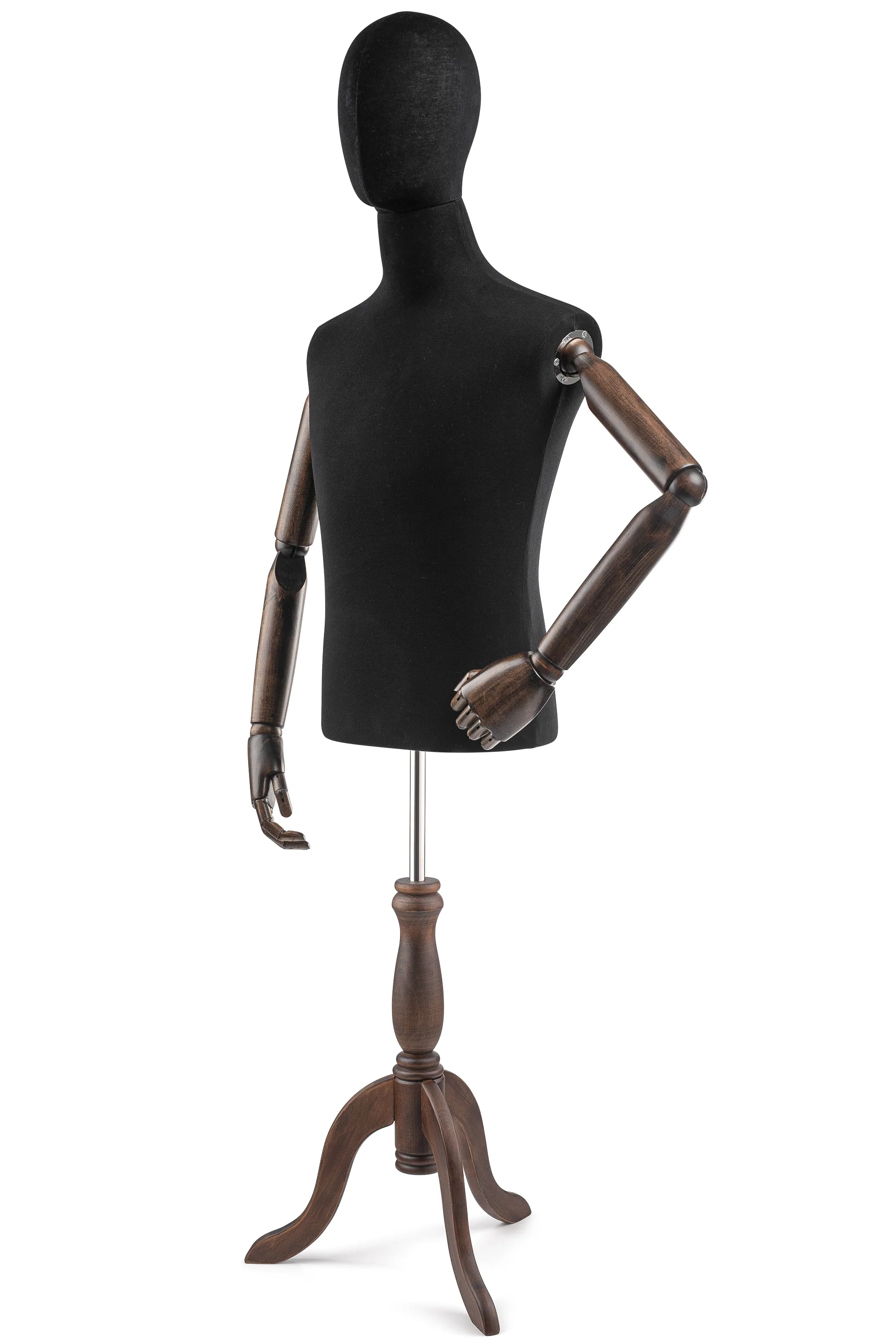 Male Display Dress Form on Wood Tripod Base (Head & Arms Version) - Image 77