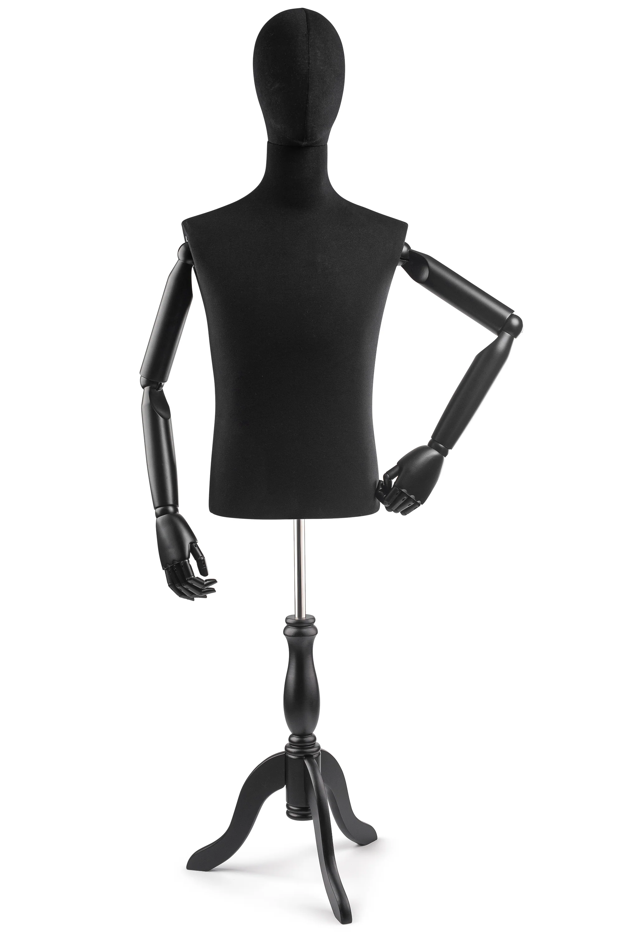 Male Display Dress Form on Wood Tripod Base (Head & Arms Version) - Image 78